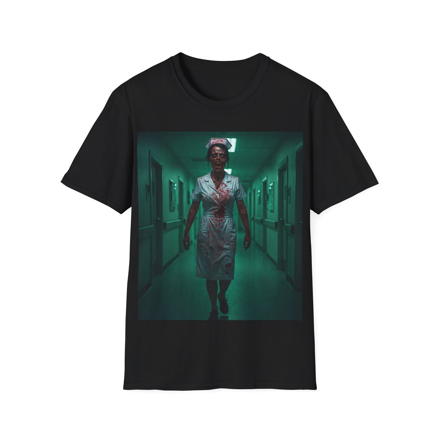 UK - Creepy Nurse Design Apocalyptic Portrait Tee, bold, decaying zombie graphic