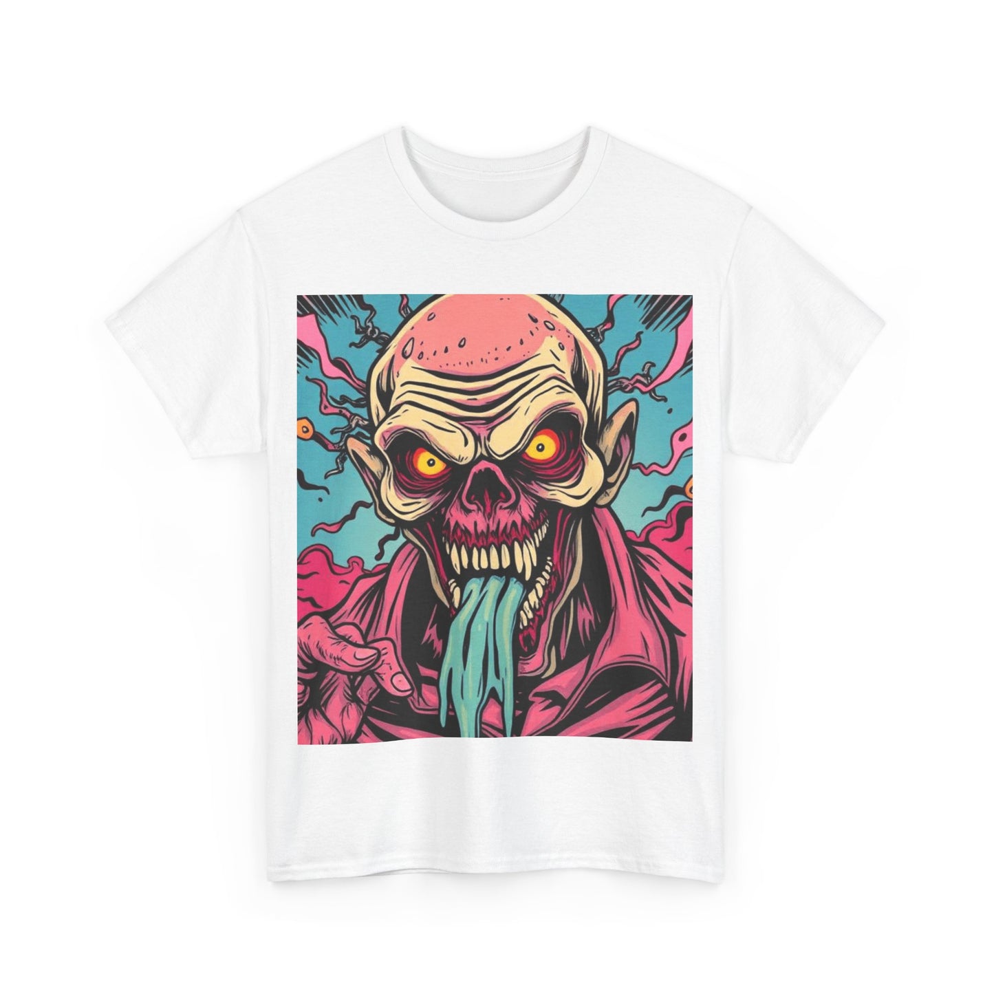 UK - Unisex Heavy Cotton Tee - Retro Zombie Design Graphic Tee for Halloween and Casual Wear