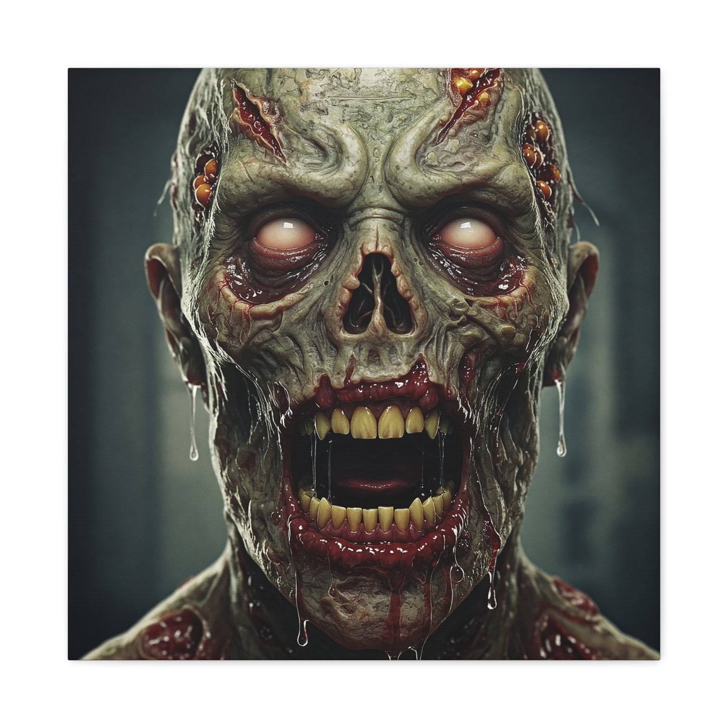 Creepy Zombie Wall Art - Stretched Matte Canvas for Halloween Decor