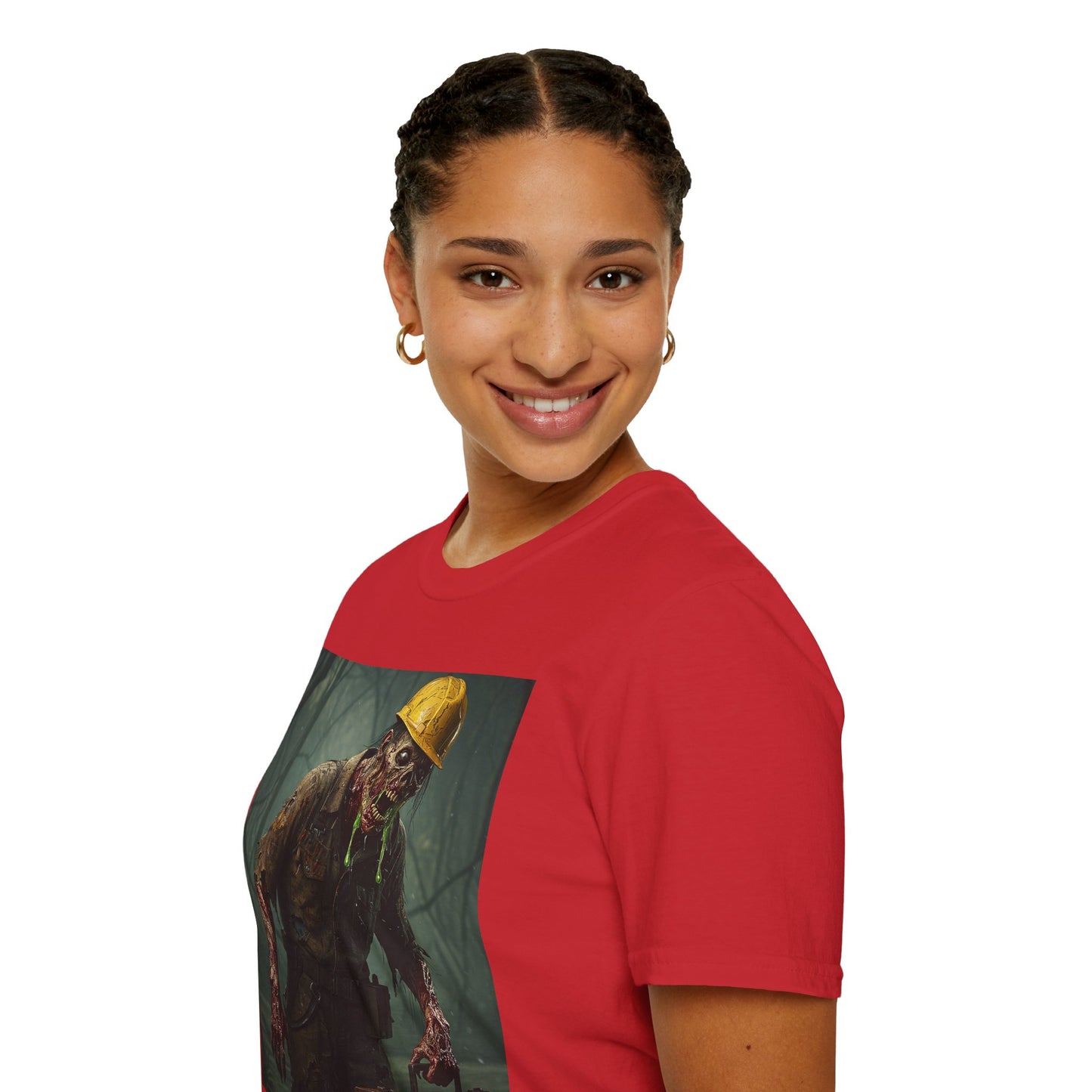 Zombie Construction Worker Unisex Softstyle T-Shirt | Spooky Halloween Apparel