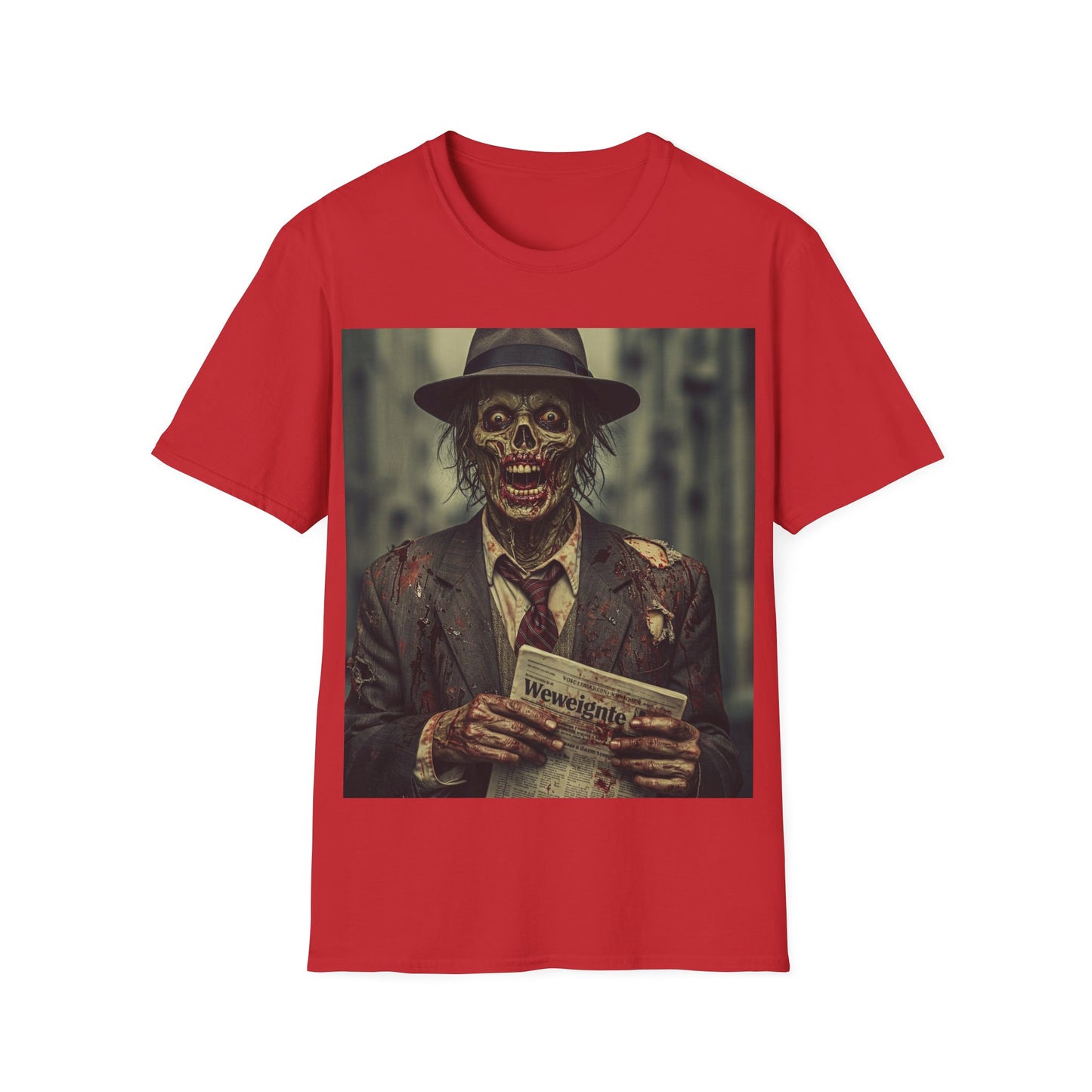 UK - Skeleton News Reporter Unisex Softstyle T-Shirt - Spooky Halloween Vibe