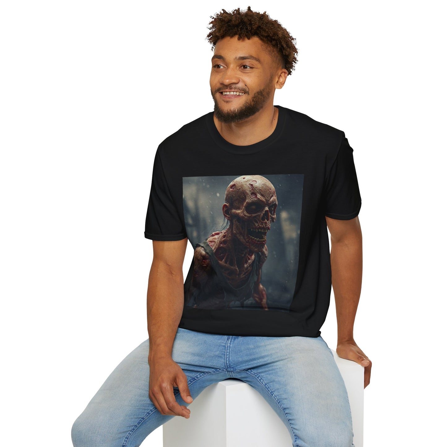 Unisex Softstyle T-Shirt with Creepy Skeleton Design - Perfect for Halloween and Horror Fans