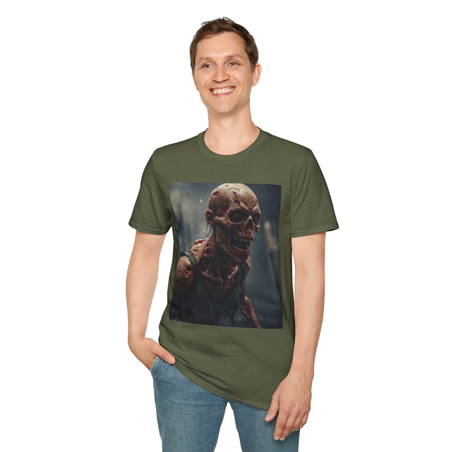 Unisex Softstyle T-Shirt with Creepy Skeleton Design - Perfect for Halloween and Horror Fans