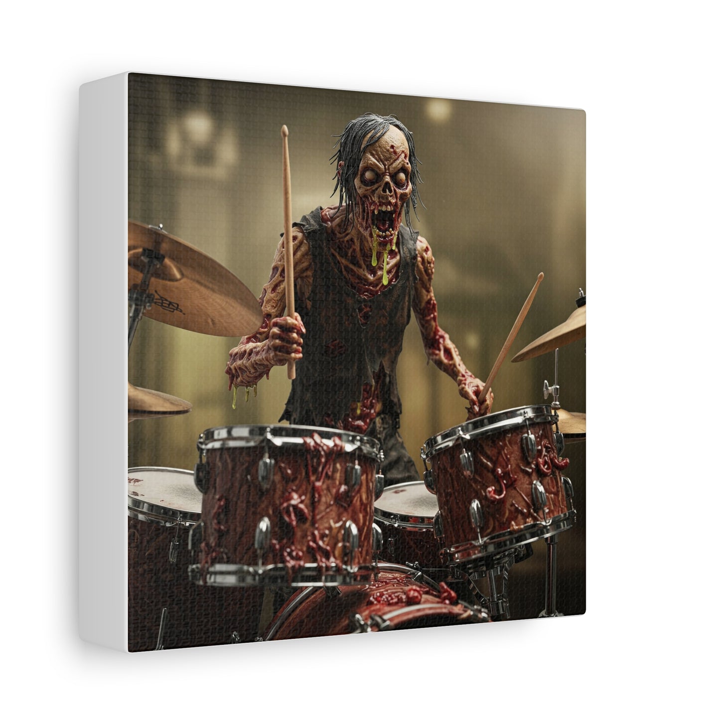 Zombie Drummer Canvas Wall Art - Spooky Horror Decor for Music Lovers