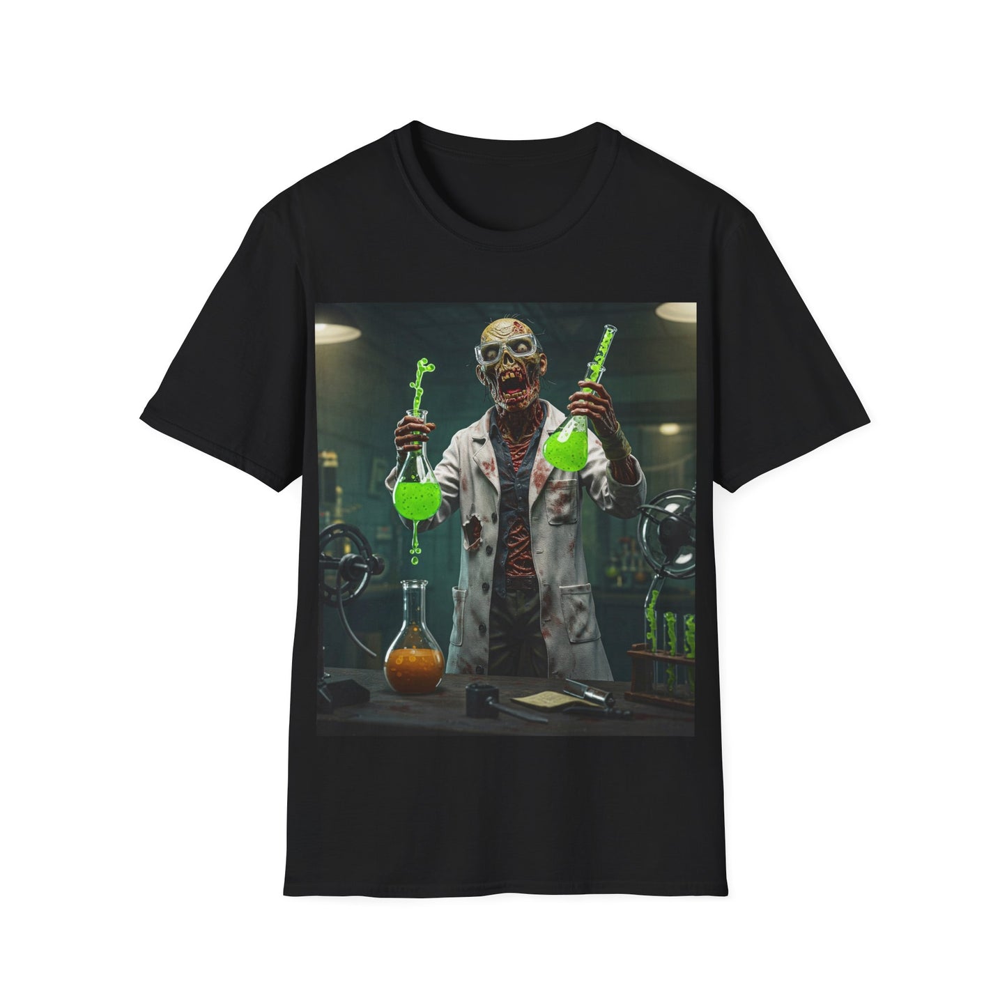 UK - Zombie Scientist Apocalyptic Portrait Tee, bold, decaying zombie graphic