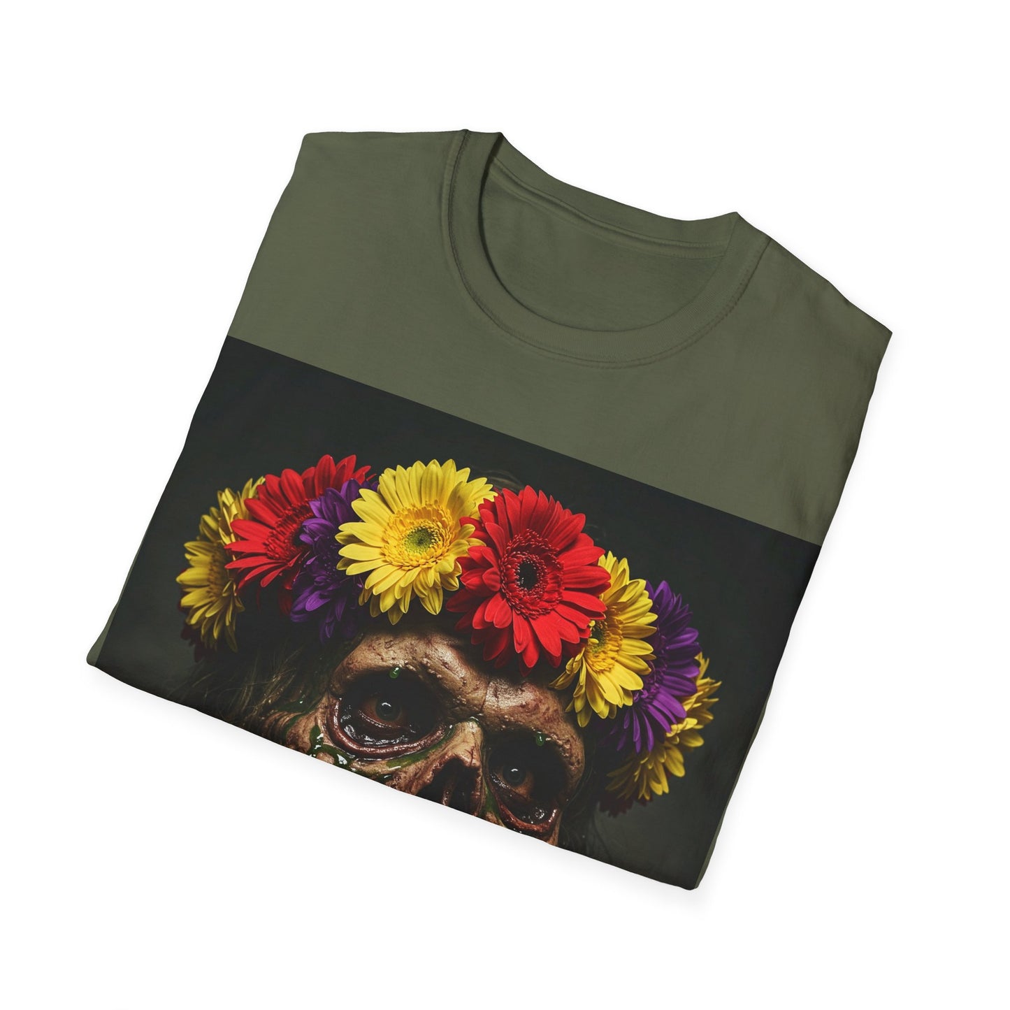 UK - Day of the Dead Floral Skull Apocalyptic Portrait Tee, bold, decaying zombie graphic
