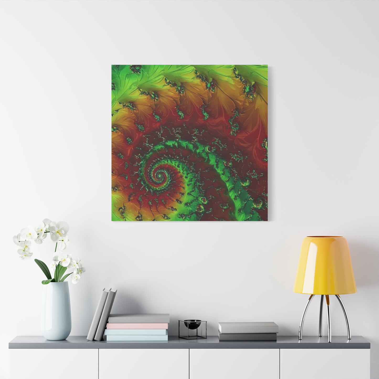 Vibrant Fractal Art Canvas - Green and Red Abstract Wall Decor