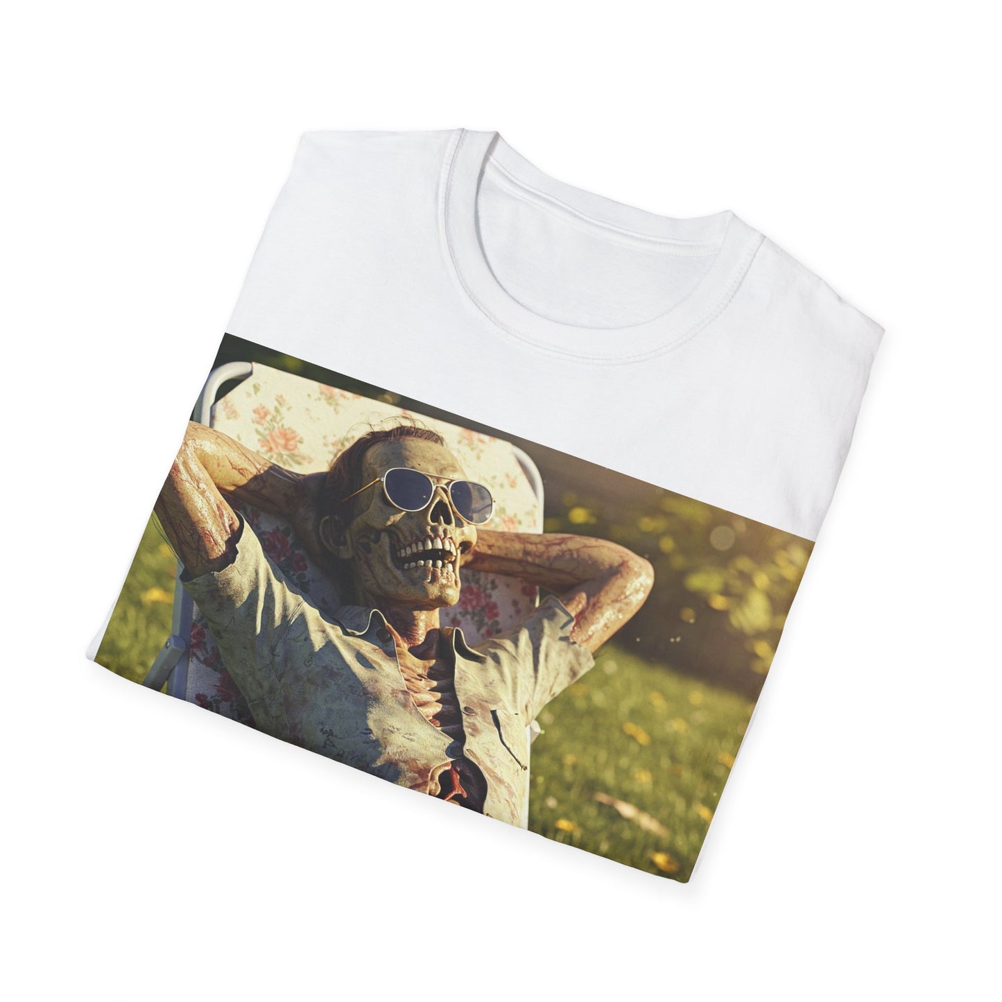 UK - Relaxing Skeleton Unisex Softstyle T-Shirt - Perfect for Halloween and Everyday Wear