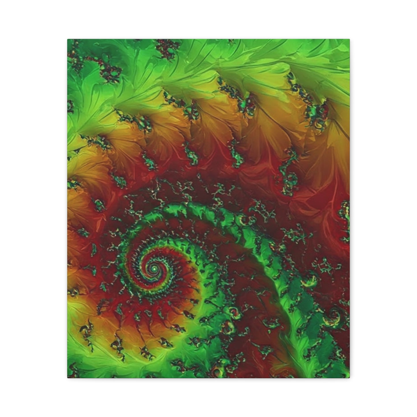 Vibrant Fractal Art Canvas - Green and Red Abstract Wall Decor