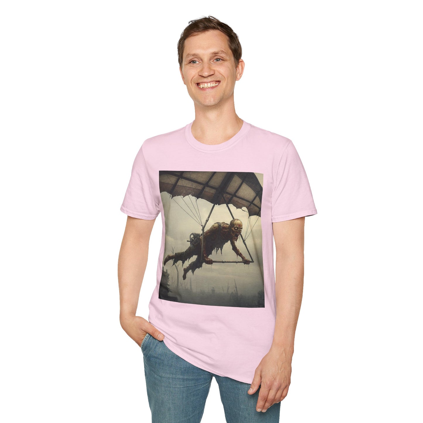 Zombie Parachute Unisex Softstyle T-Shirt - Perfect for Halloween and Horror Fans