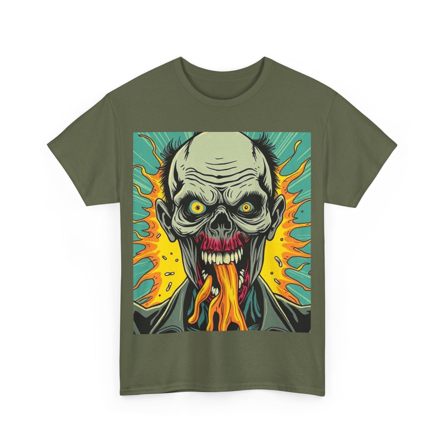 UK - Unisex Heavy Cotton Tee - Fiery Skull Graphic Shirt