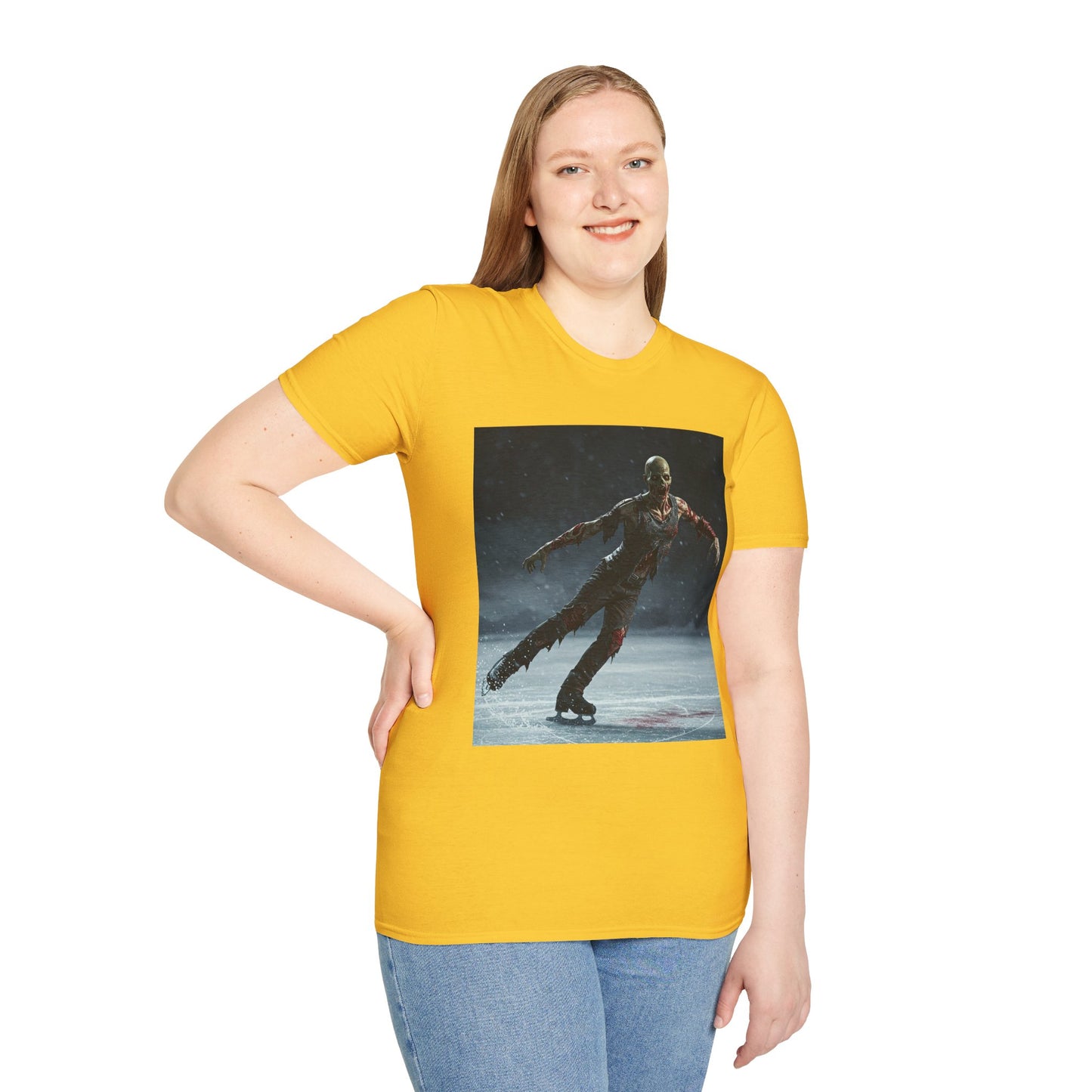 Chilling Thriller Unisex Softstyle T-Shirt - Ice Skating Horror Design
