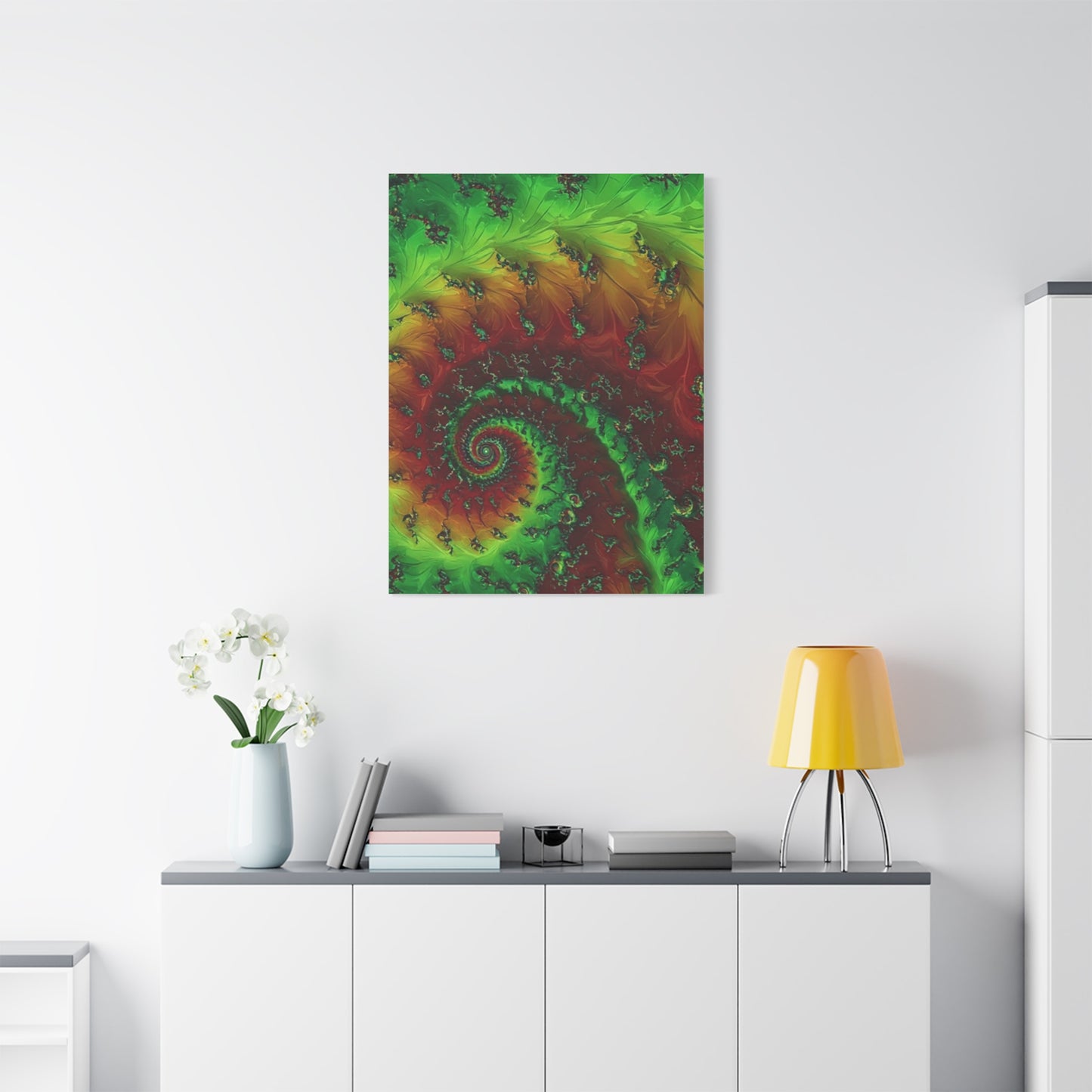 Vibrant Fractal Art Canvas - Green and Red Abstract Wall Decor