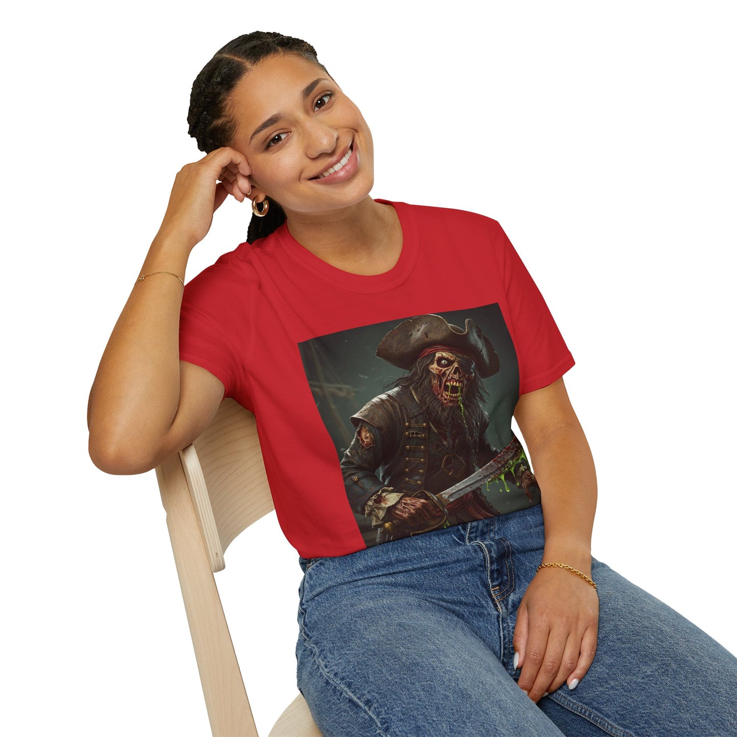 Zombie Pirate Graphic Unisex T-Shirt - Perfect for Halloween and Casual Wear