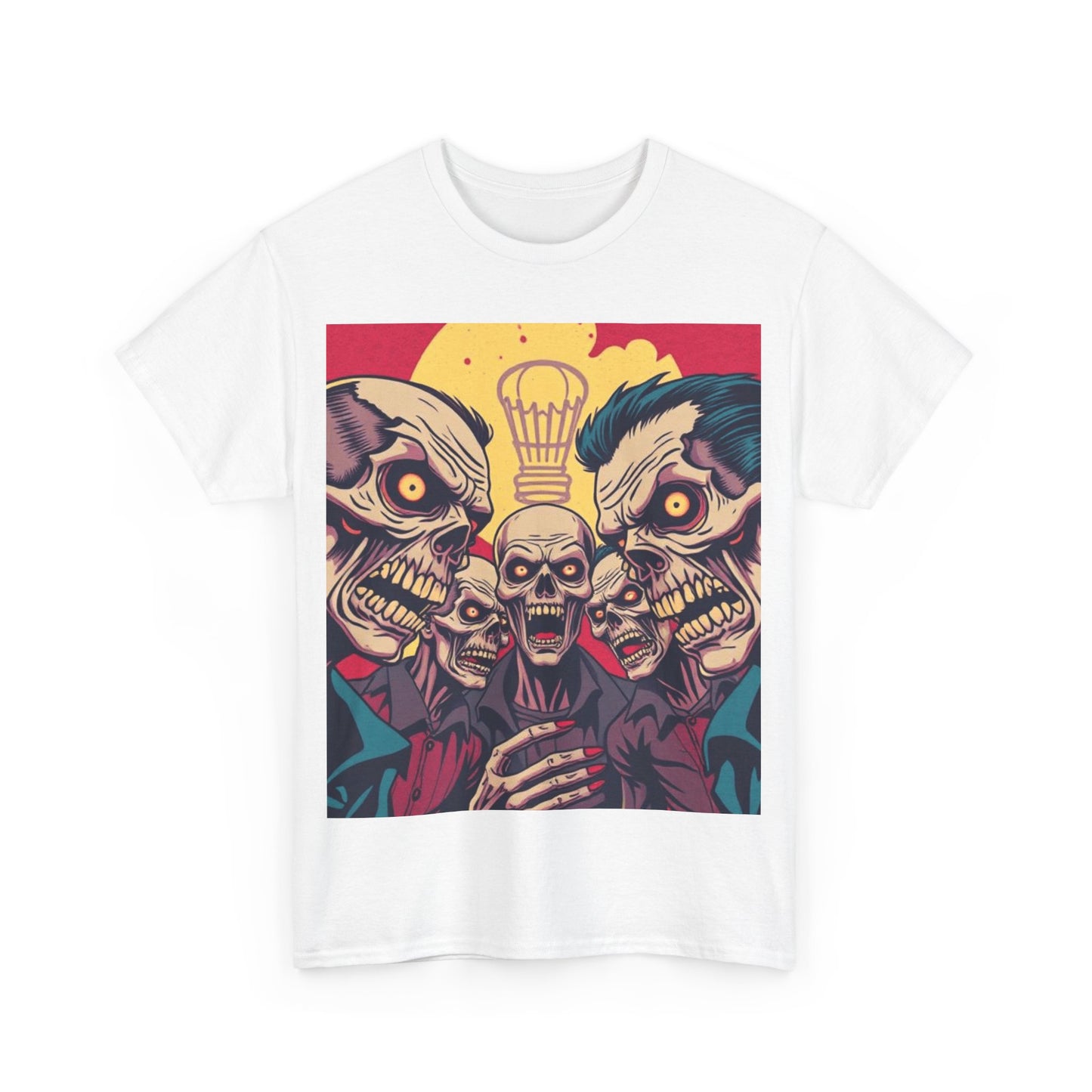 UK - Graphic Unisex Heavy Cotton Tee - Skull & Zombie Design, Perfect for Halloween and Horror Fans