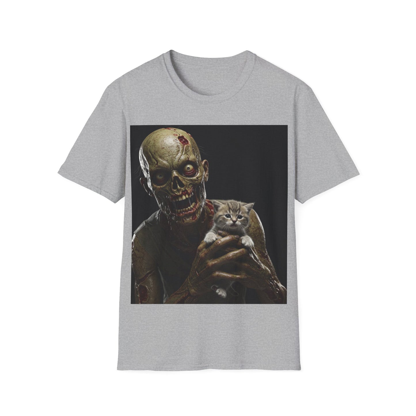 UK - Cute Zombie Cat Apocalyptic Portrait Tee, bold, decaying zombie graphic