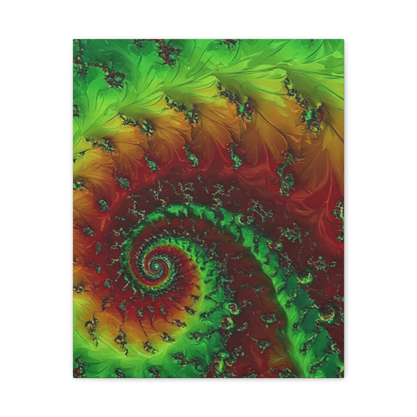 Vibrant Fractal Art Canvas - Green and Red Abstract Wall Decor