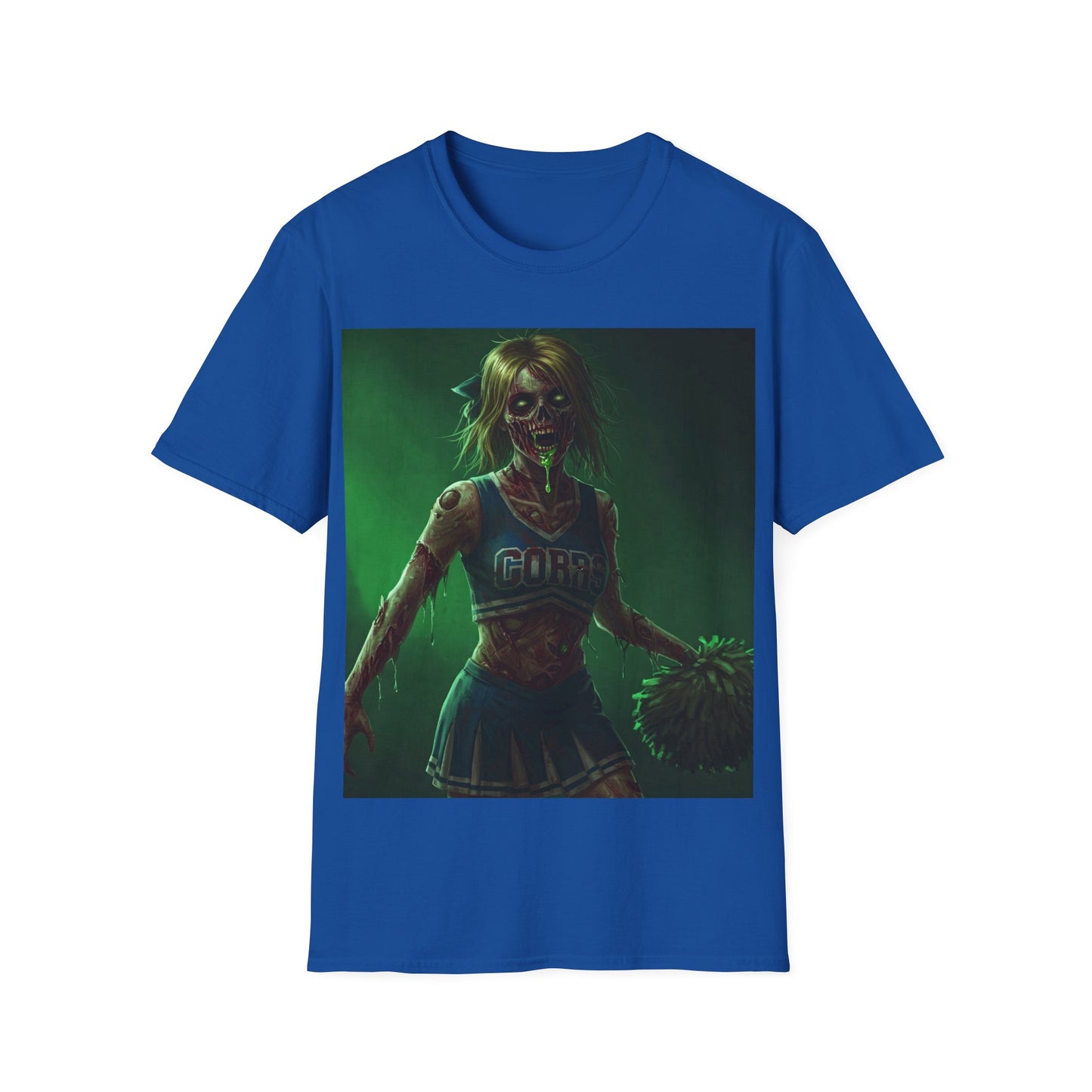 UK - Zombie Cheerleader Apocalyptic Portrait Tee, bold, decaying zombie graphic