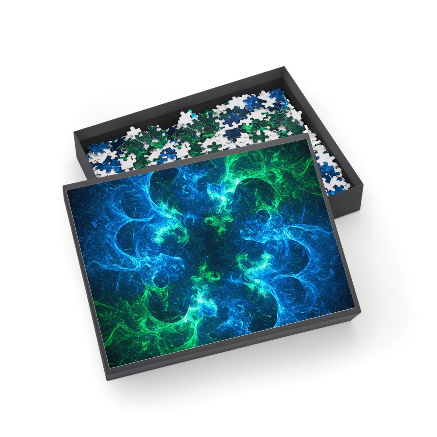 Vibrant Blue and Green Fractal Puzzle - 96 to 1000 Pieces - Perfect for Game Night and Family Fun