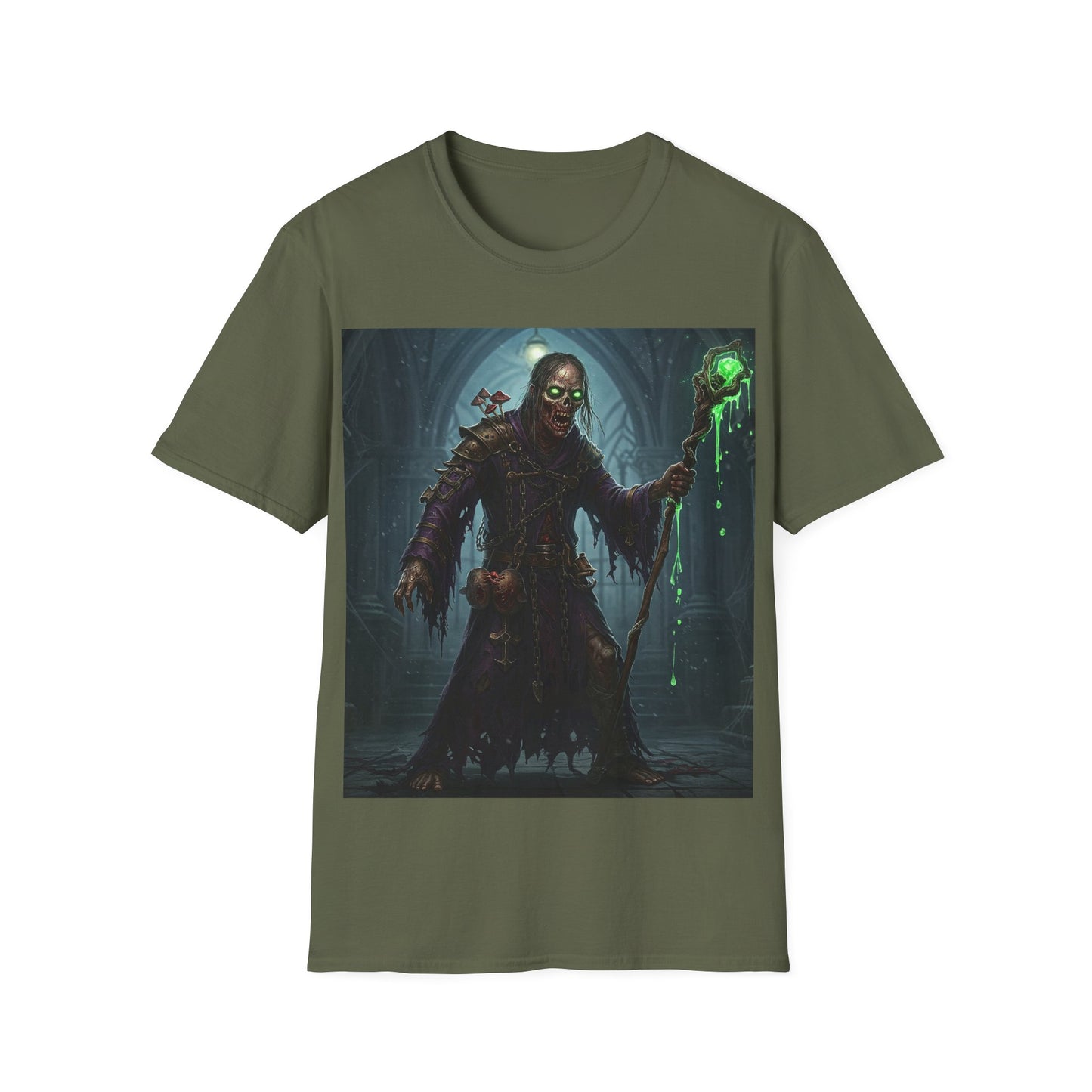 UK - Spooky Sorcerer Apocalyptic Portrait Tee, bold, decaying zombie graphic