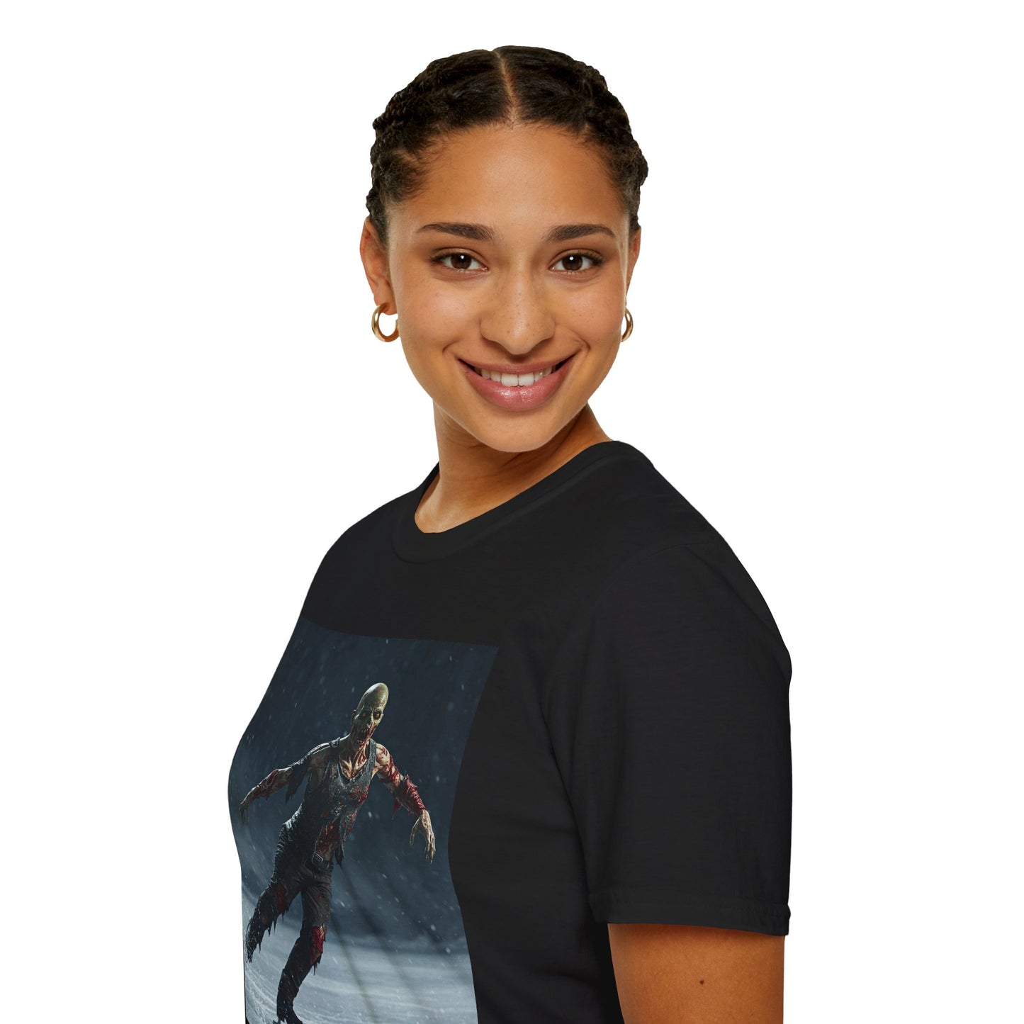 Chilling Thriller Unisex Softstyle T-Shirt - Ice Skating Horror Design