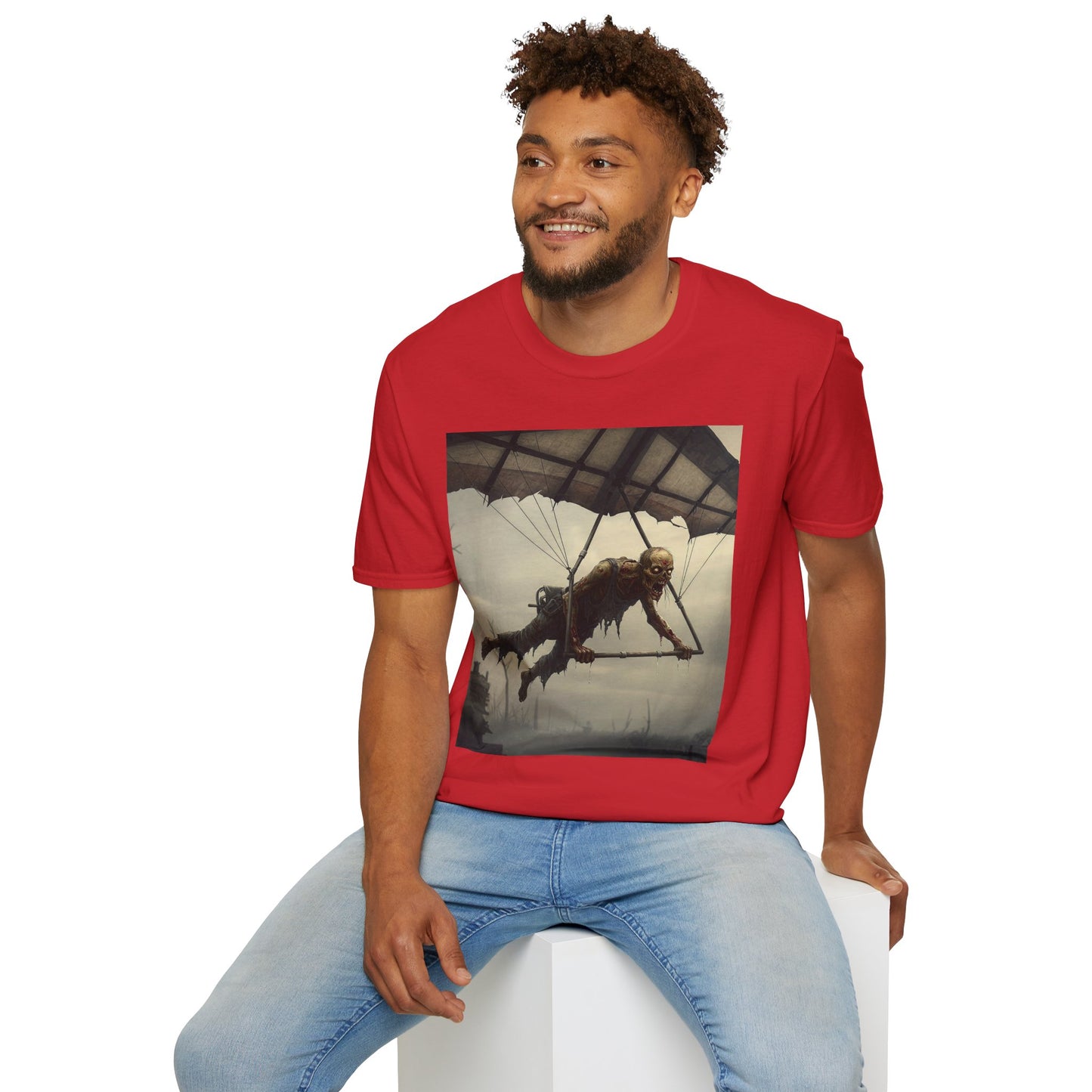 Zombie Parachute Unisex Softstyle T-Shirt - Perfect for Halloween and Horror Fans