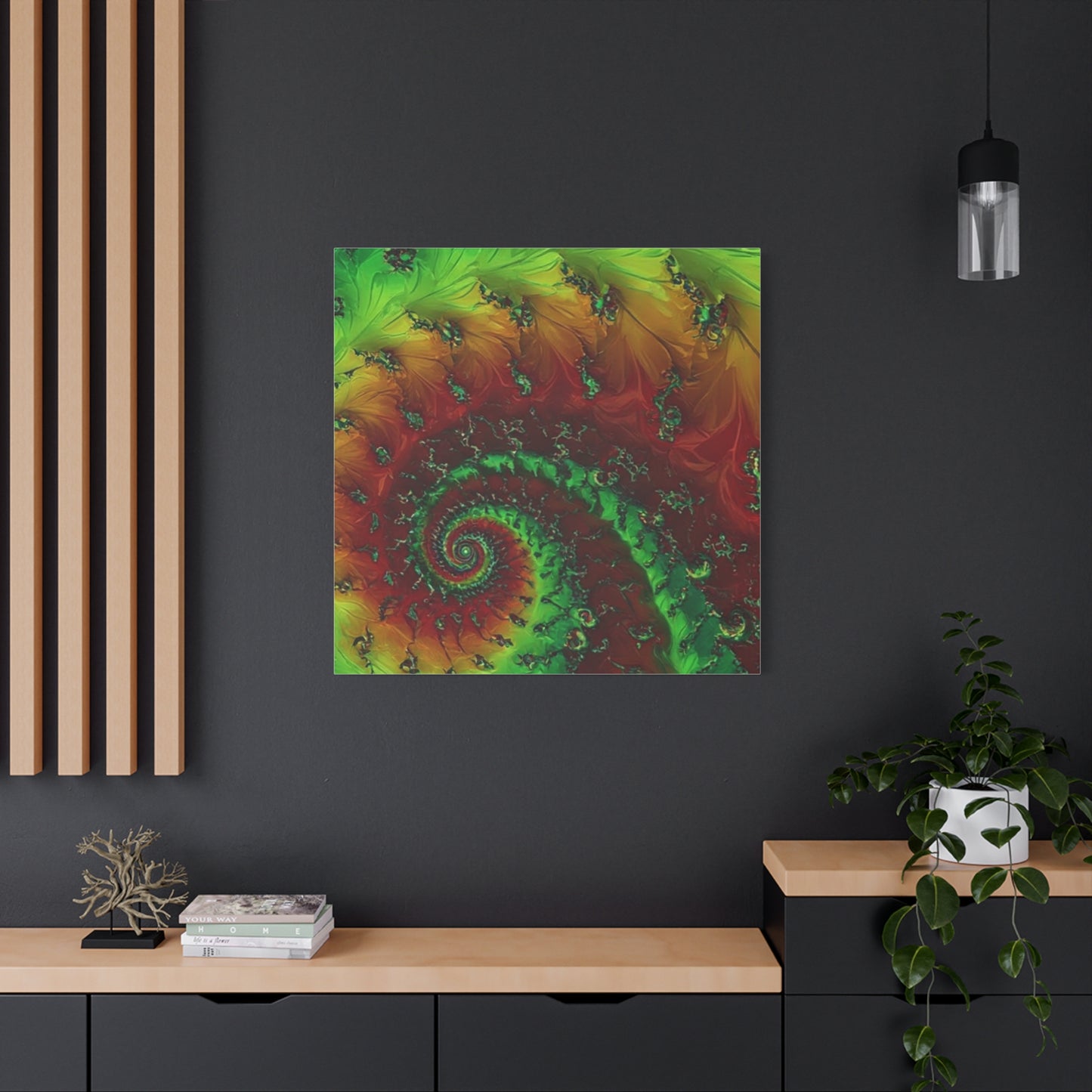 Vibrant Fractal Art Canvas - Green and Red Abstract Wall Decor