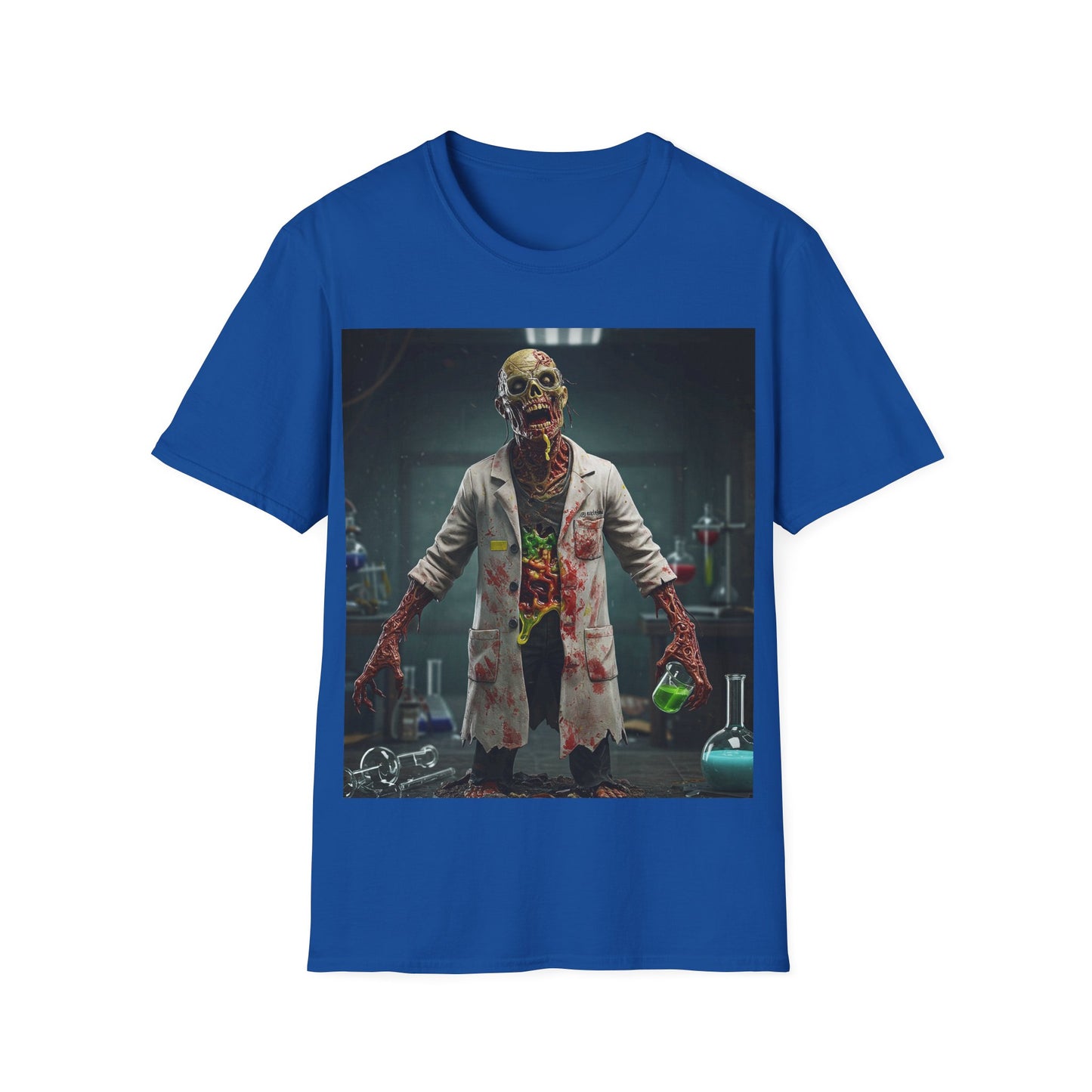 UK - Zombie Scientist Unisex Softstyle T-Shirt - Perfect for Halloween and Horror Fans