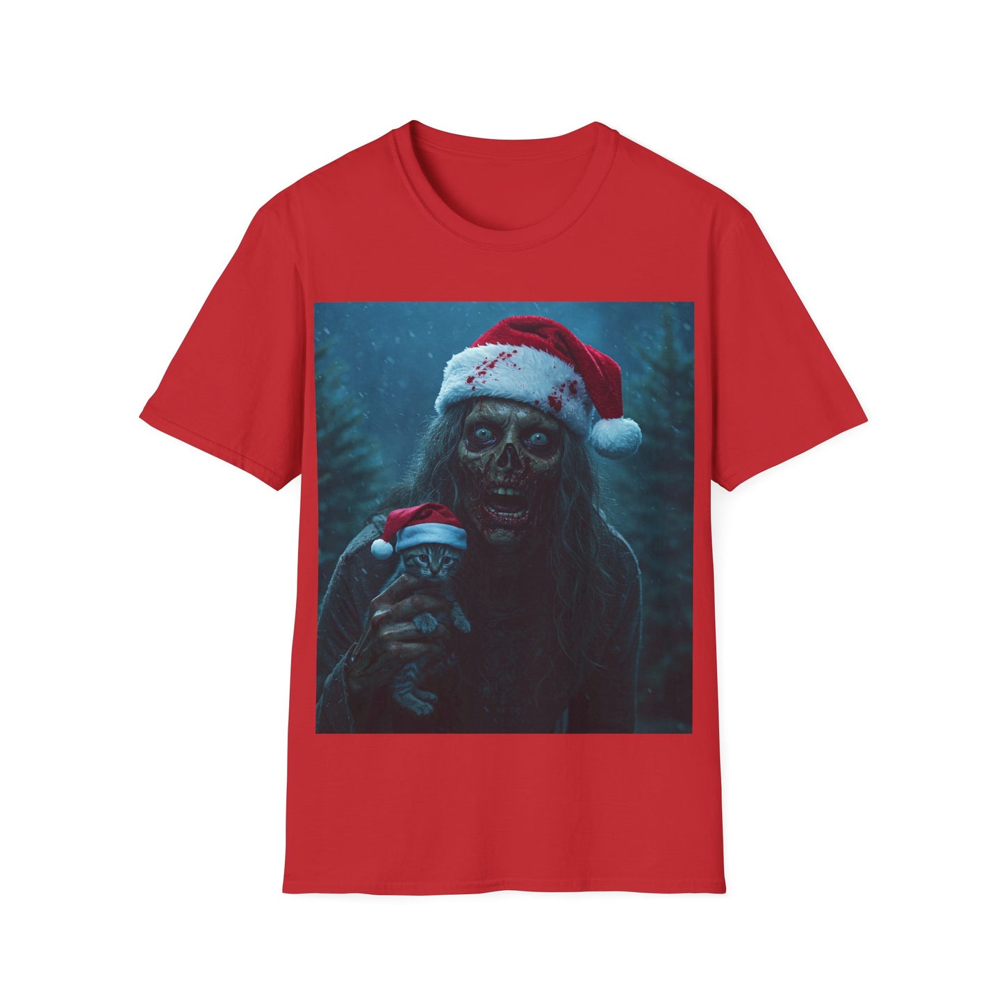 UK - Spooky Christmas Apocalyptic Portrait Tee, bold, decaying zombie graphic cat