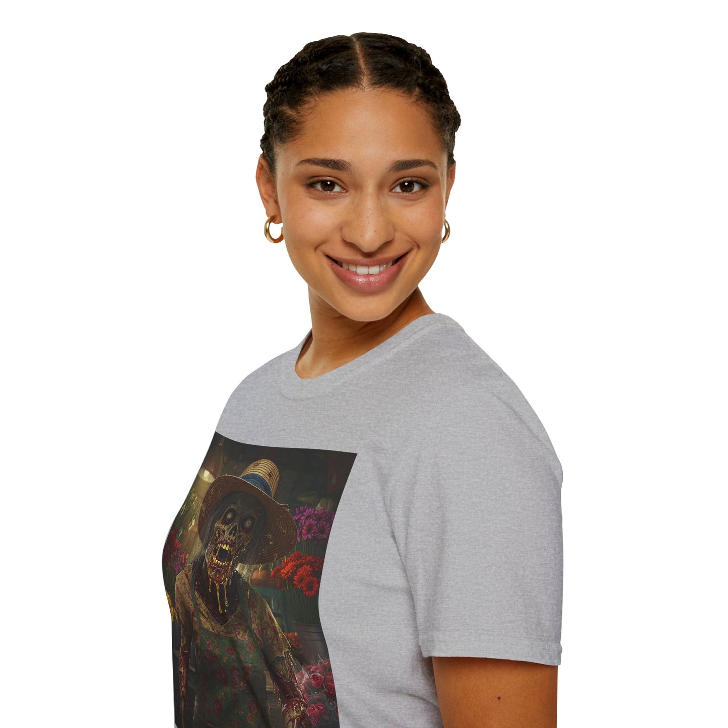 Unisex Softstyle T-Shirt - Vintage Floral Skeleton Design for Halloween