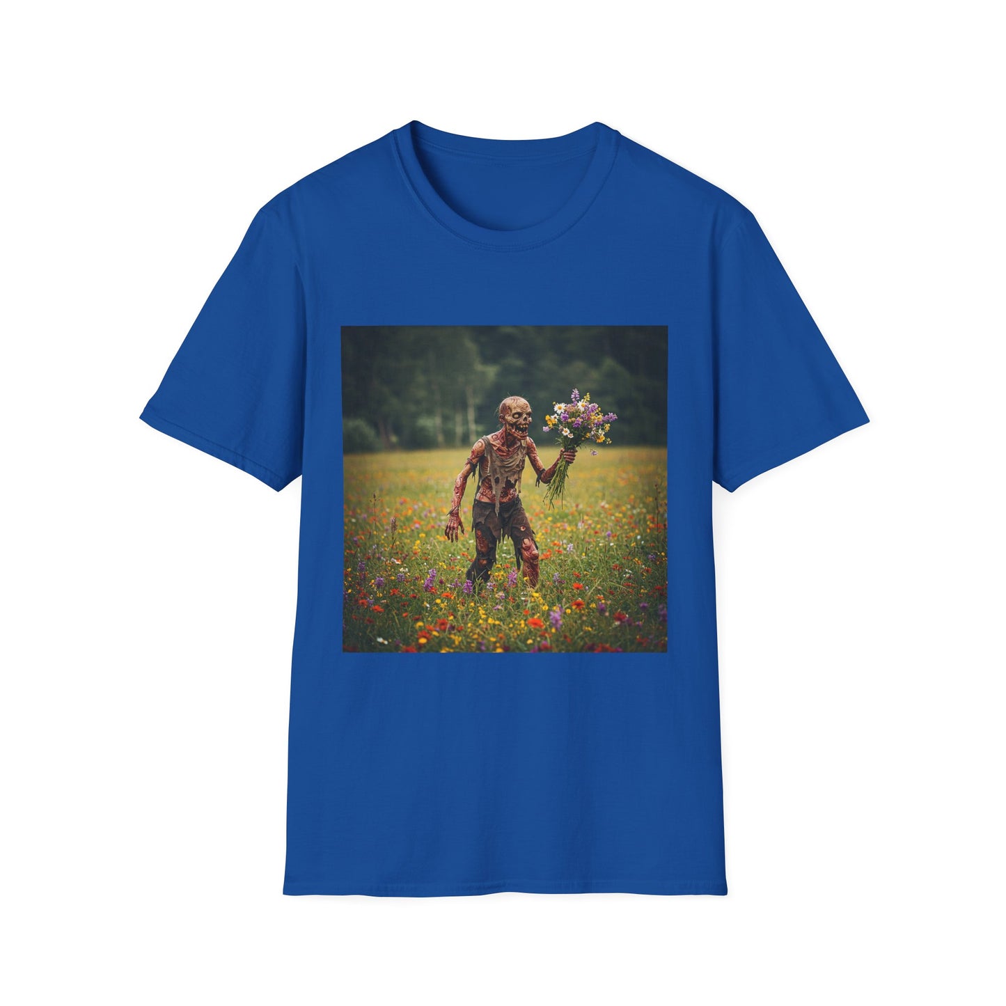 Zombie in Bloom Unisex Softstyle T-Shirt – Perfect for Halloween and Unique Gift Ideas