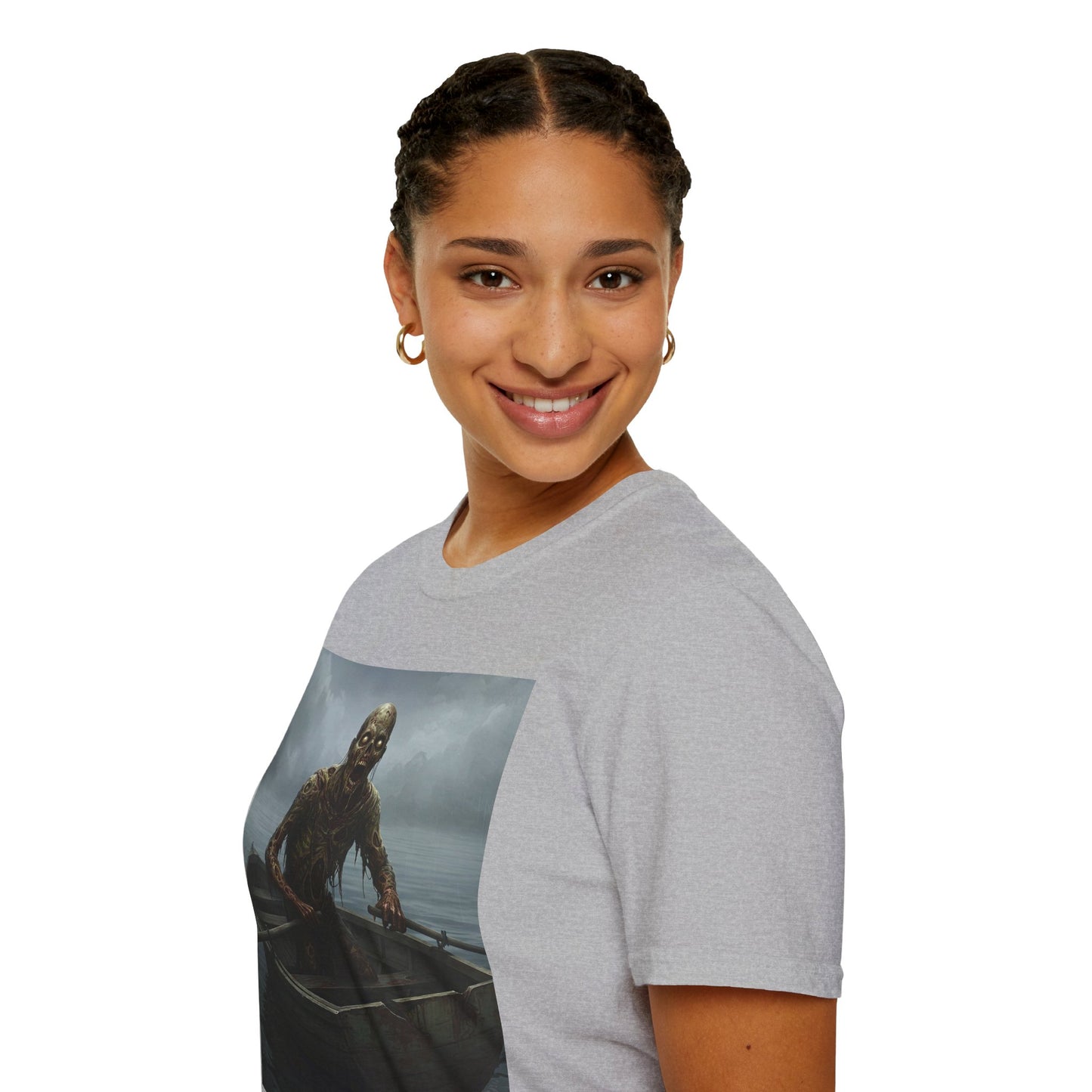Zombie Rowboat Unisex Softstyle T-Shirt - Spooky Graphic Tee for Halloween Fans
