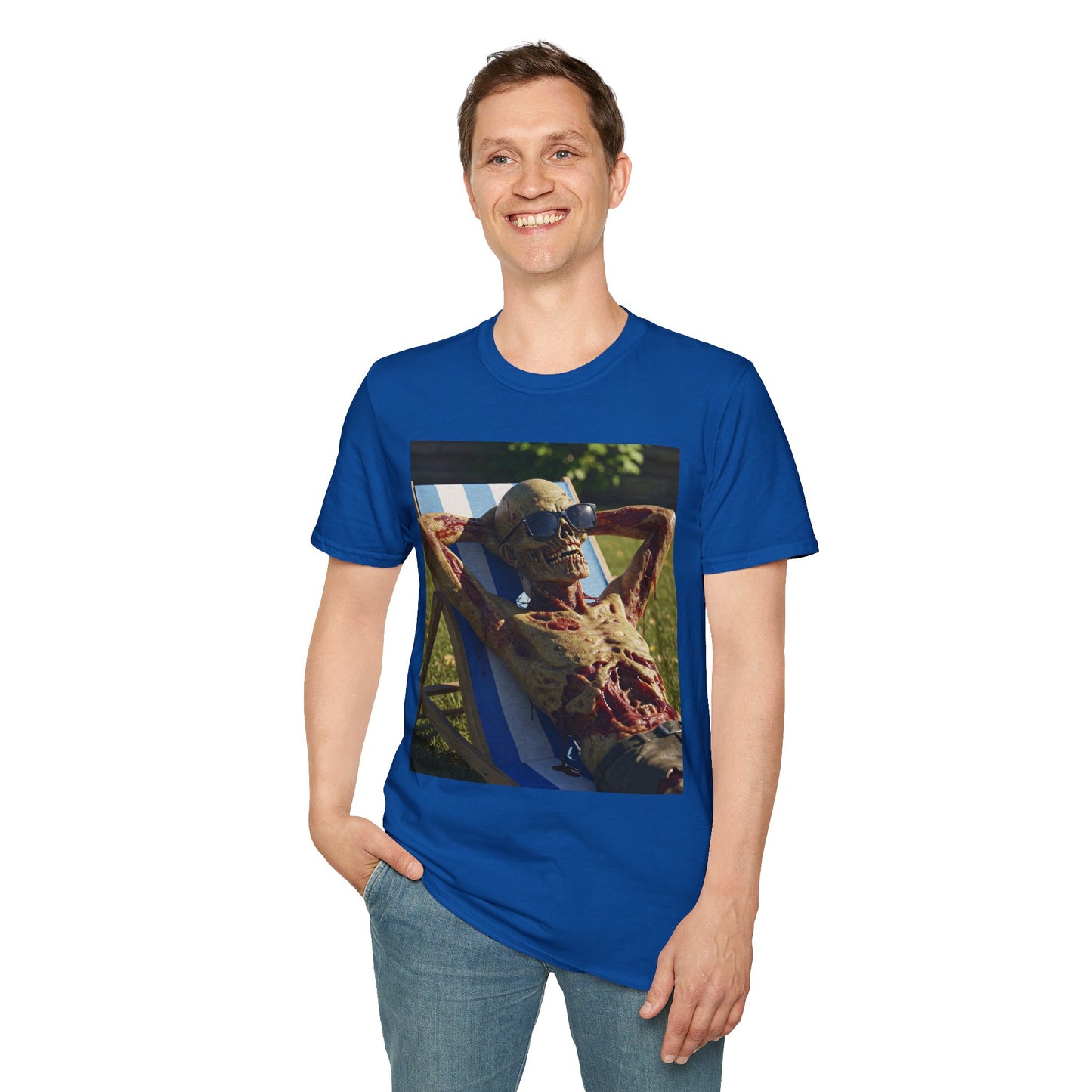 Chillin' Skeleton Unisex Softstyle T-Shirt - Casual Halloween Vibe