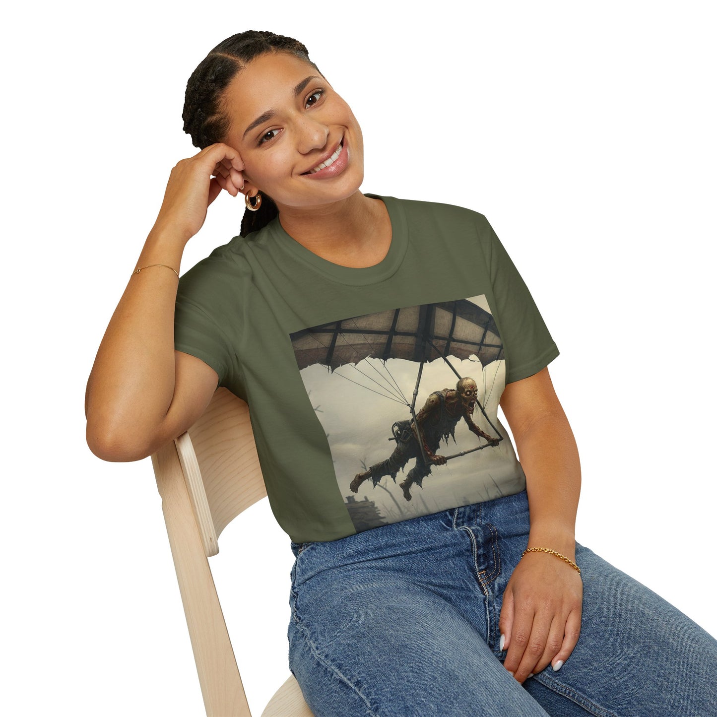 Zombie Parachute Unisex Softstyle T-Shirt - Perfect for Halloween and Horror Fans
