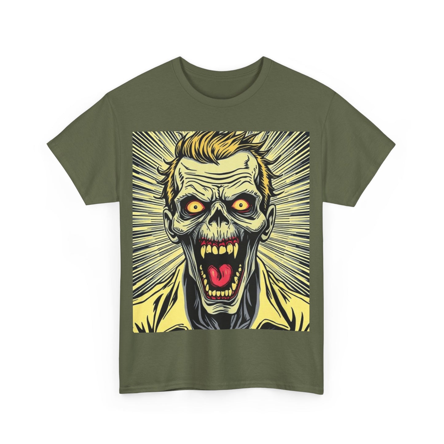UK - Screaming Zombie Unisex Heavy Cotton Tee - Perfect for Halloween and Horror Fans