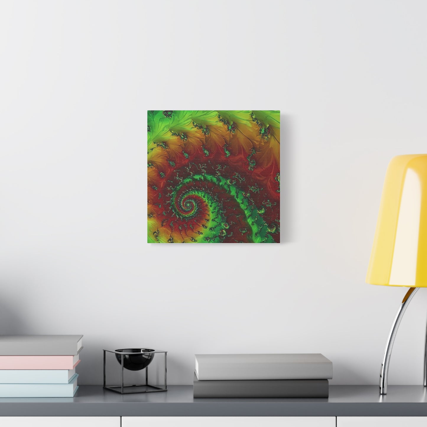 Vibrant Fractal Art Canvas - Green and Red Abstract Wall Decor