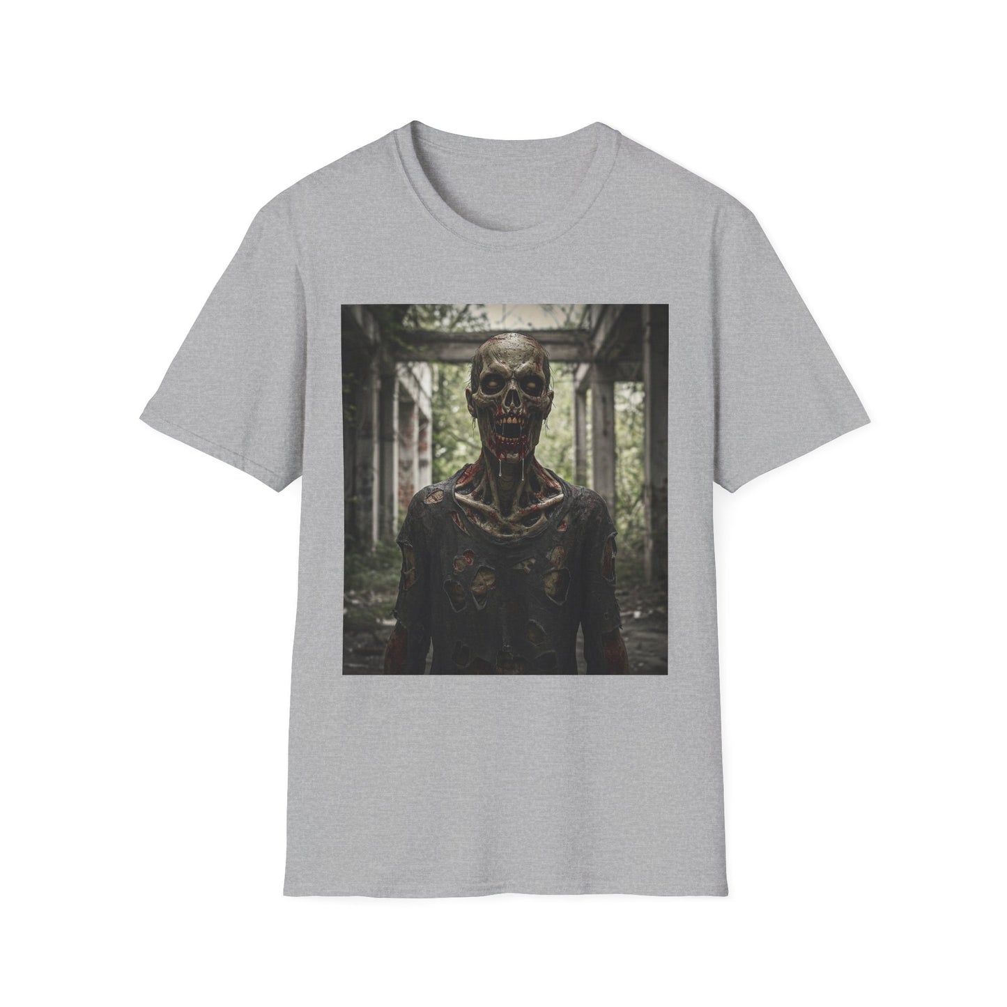 Apocalyptic Portrait Tee, bold, decaying zombie graphic