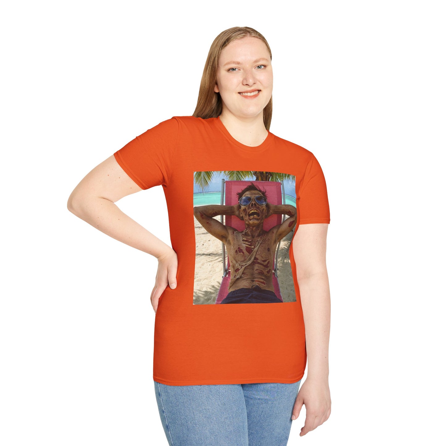 Chill Zombie Unisex Softstyle T-Shirt - Perfect for Beach Days & Halloween