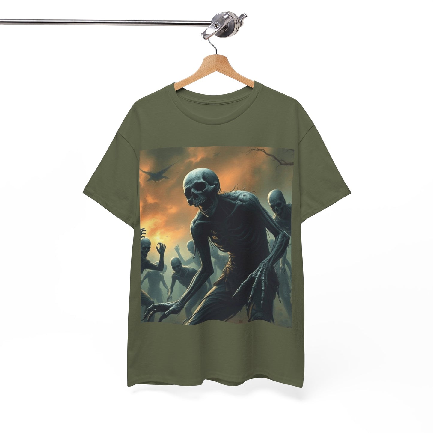 UK - Unisex Heavy Cotton Tee - Eerie Skeleton Design for Halloween Enthusiasts