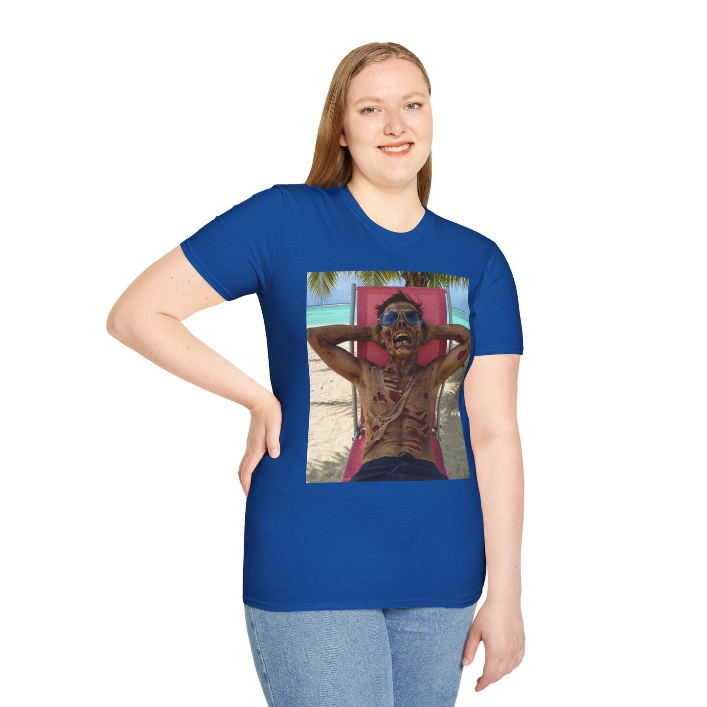 Chill Zombie Unisex Softstyle T-Shirt - Perfect for Beach Days & Halloween