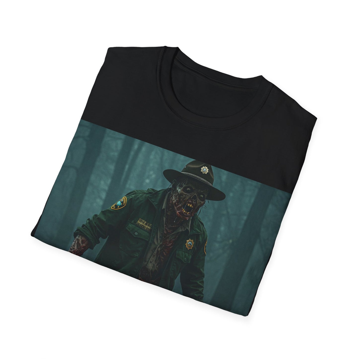 UK - Creepy Forest Ranger Unisex Softstyle T-Shirt - Perfect for Halloween & Horror Fans