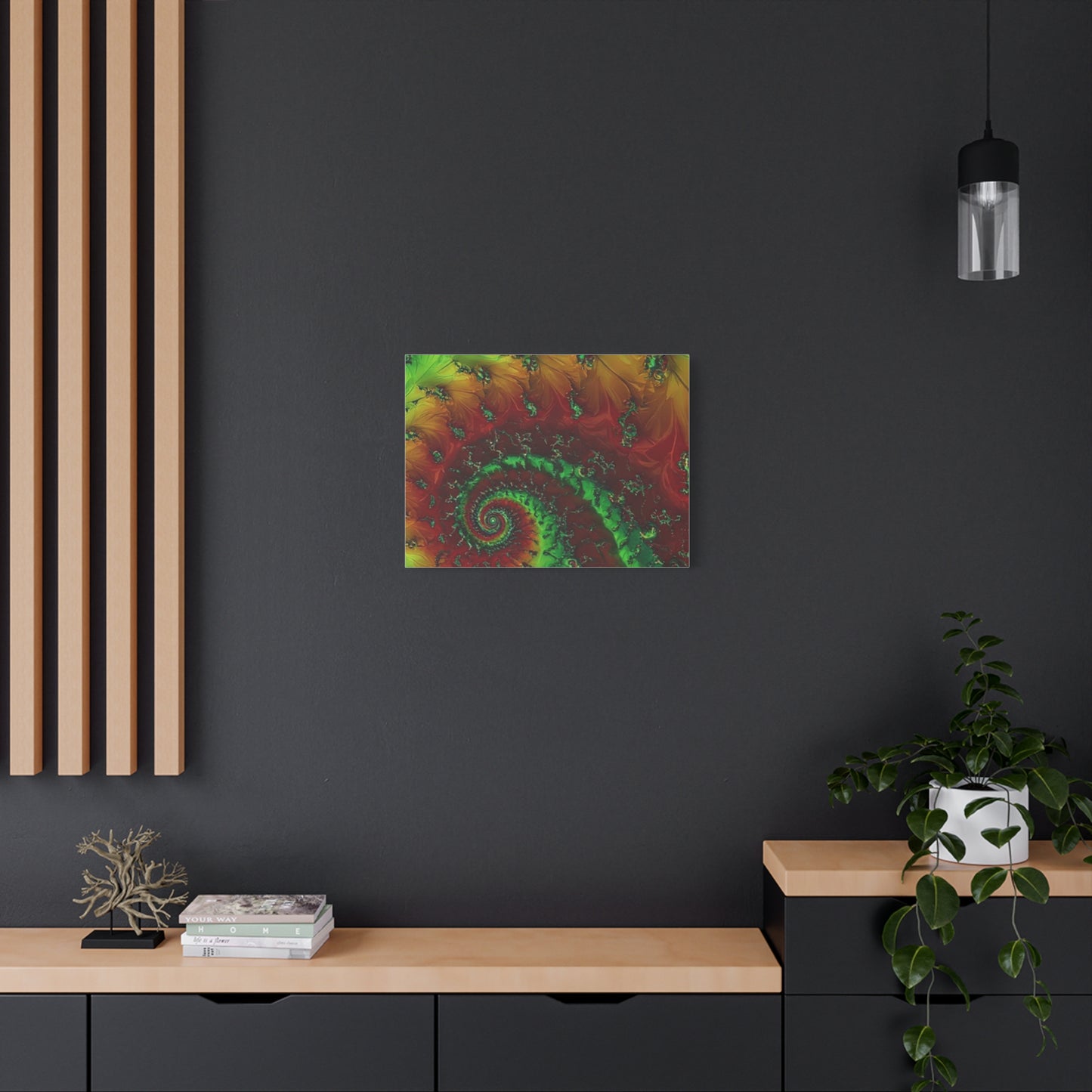 Vibrant Fractal Art Canvas - Green and Red Abstract Wall Decor