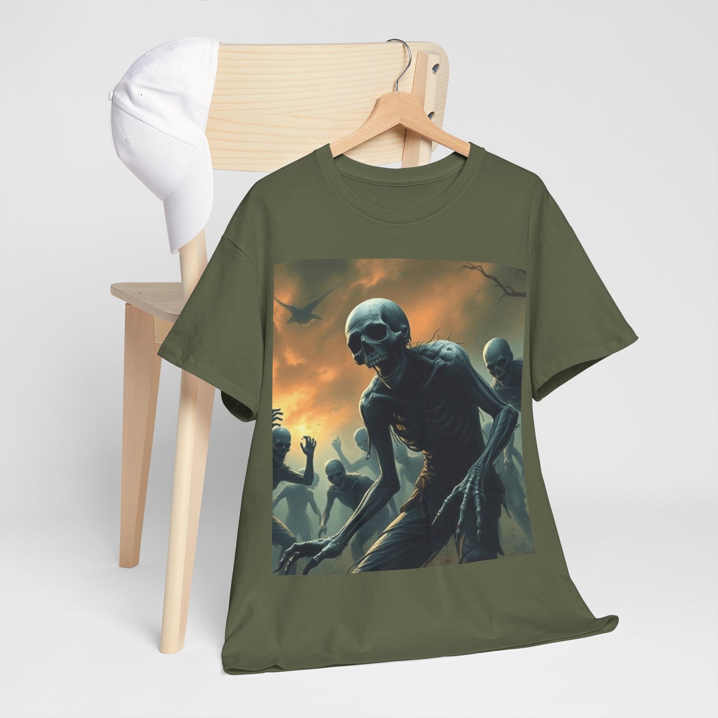 UK - Unisex Heavy Cotton Tee - Eerie Skeleton Design for Halloween Enthusiasts