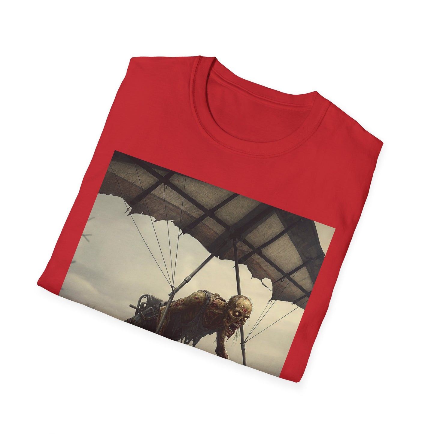 Zombie Parachute Unisex Softstyle T-Shirt - Perfect for Halloween and Horror Fans