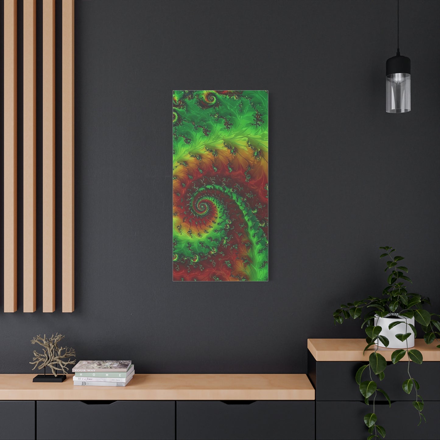 Vibrant Fractal Art Canvas - Green and Red Abstract Wall Decor