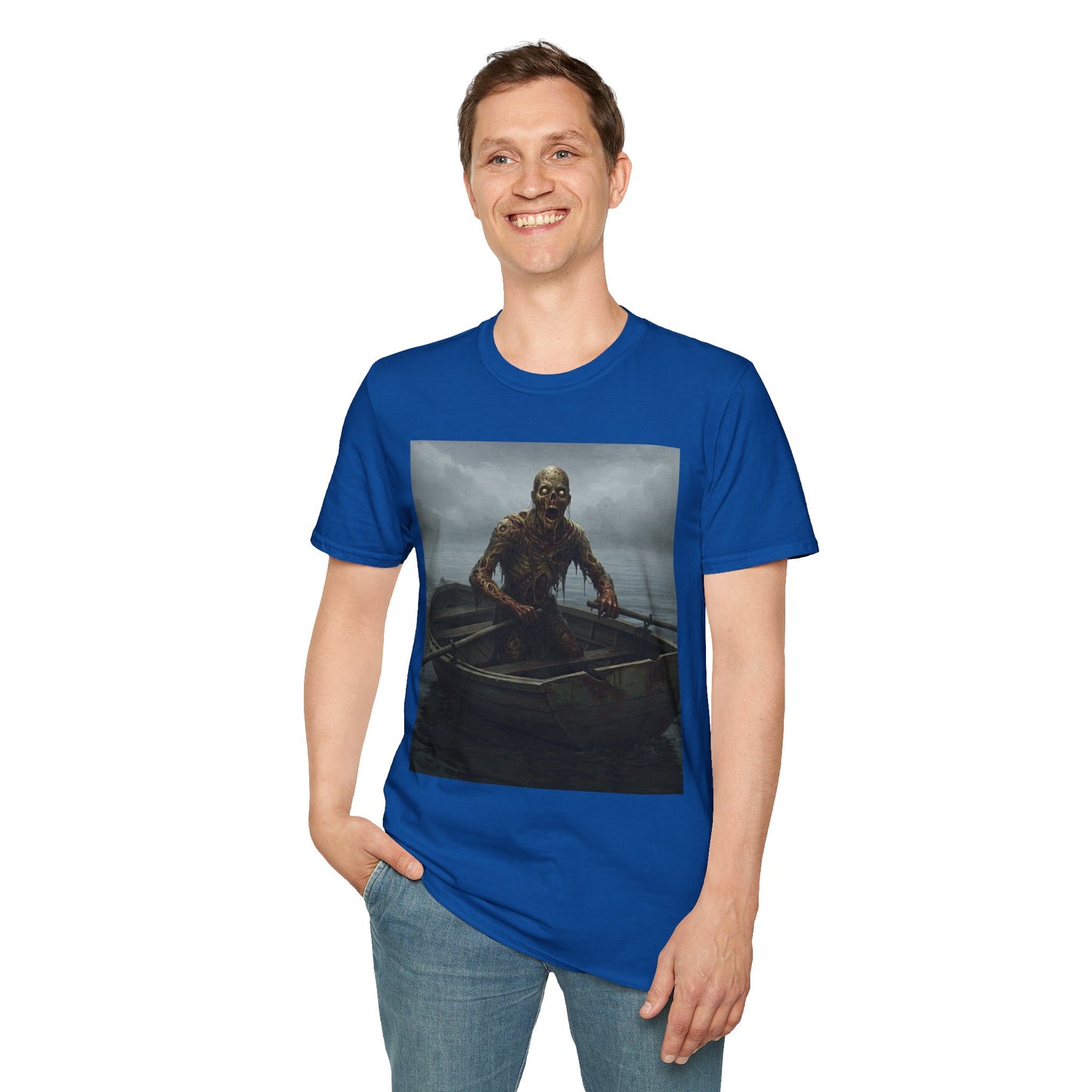 Zombie Rowboat Unisex Softstyle T-Shirt - Spooky Graphic Tee for Halloween Fans