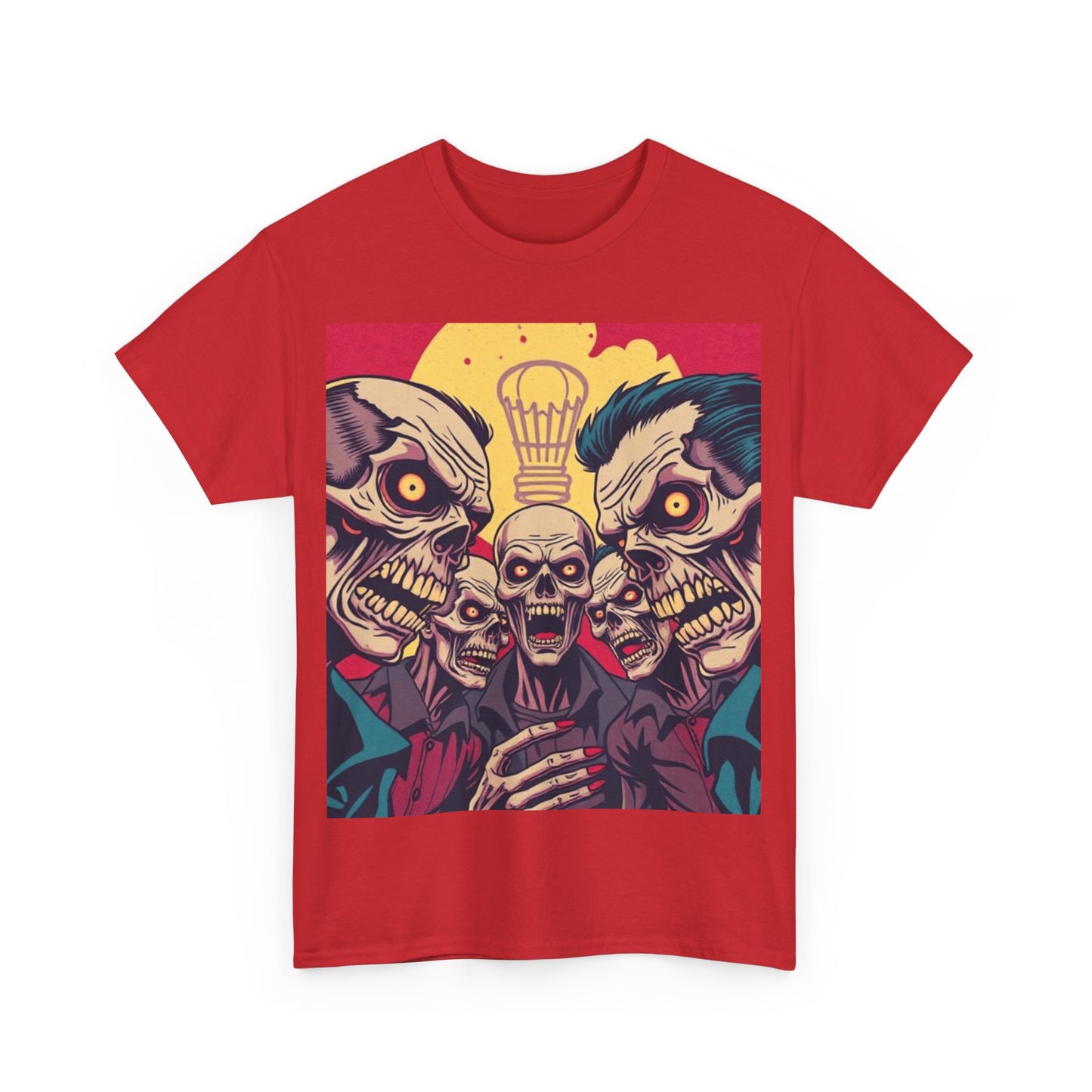 UK - Graphic Unisex Heavy Cotton Tee - Skull & Zombie Design, Perfect for Halloween and Horror Fans