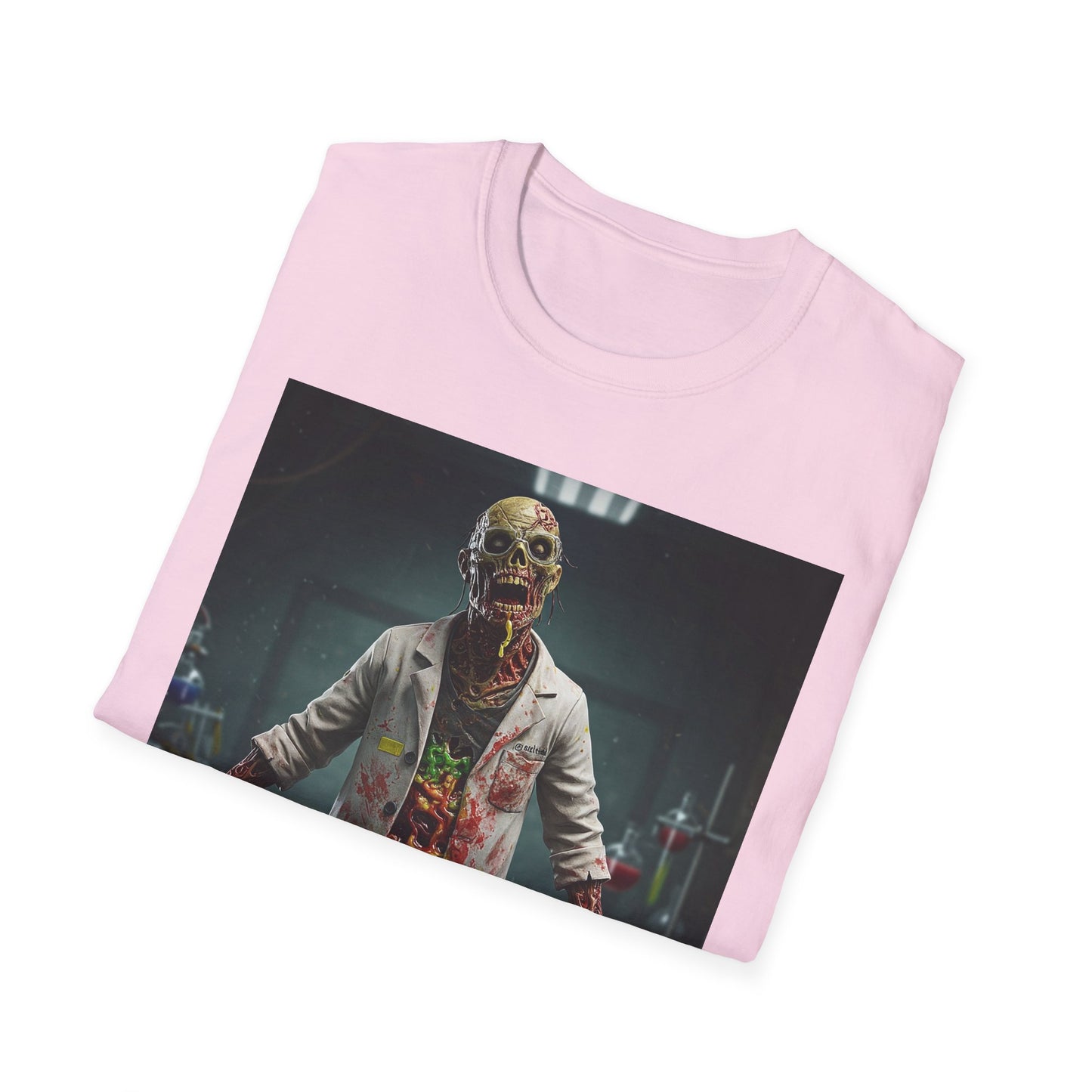 Zombie Scientist Unisex Softstyle T-Shirt - Perfect for Halloween and Horror Fans