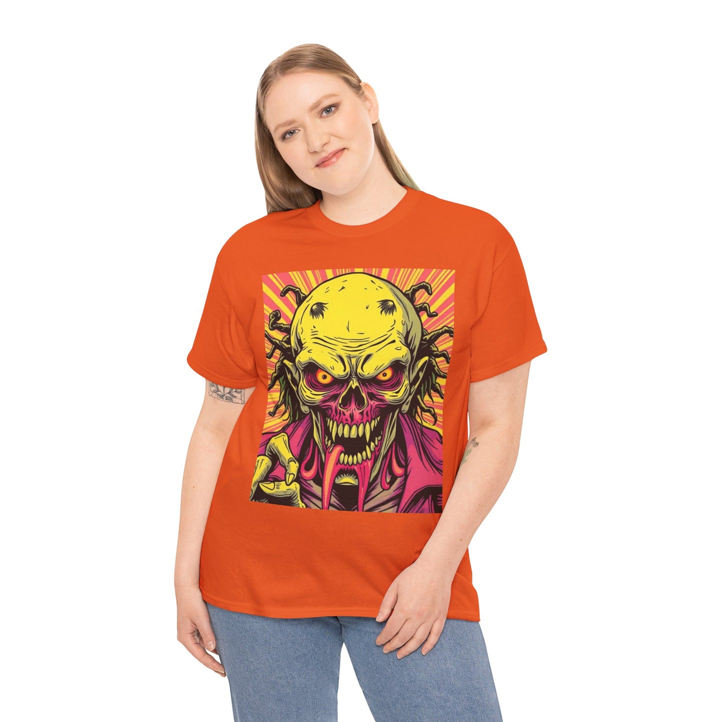 Unisex Heavy Cotton Tee - Spooky Skeleton Design for Halloween