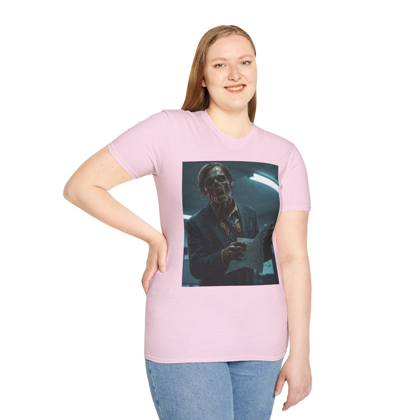 Zombie Horror Unisex Softstyle T-Shirt - Spooky Graphic Tee for Halloween and Horror Lovers